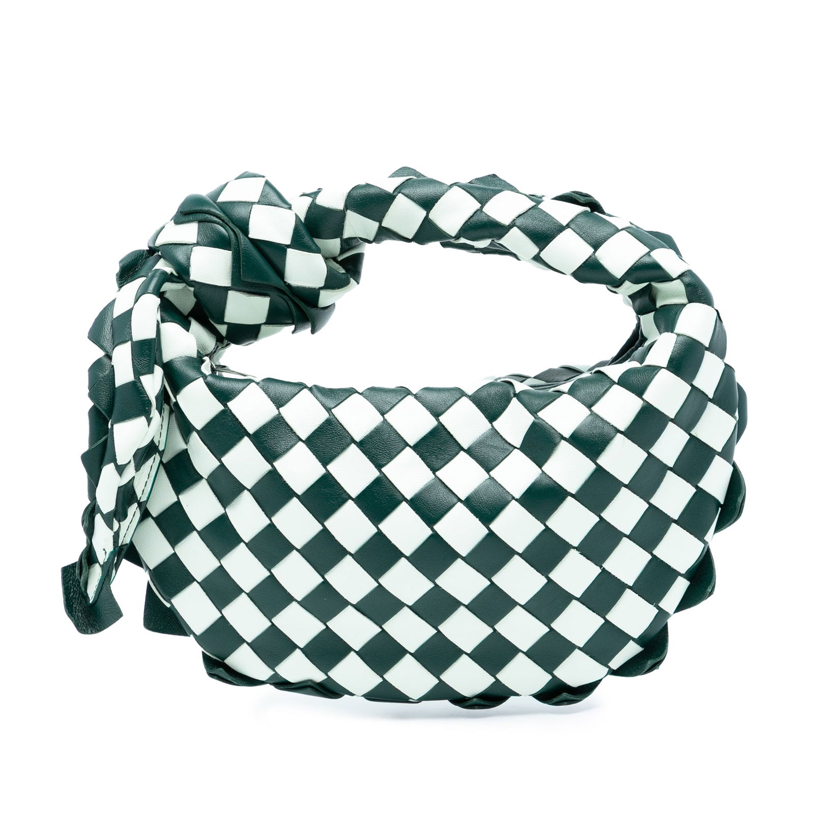 Mini Dragon Jodie Bicolor Leather Woven Hobo Bag by Bottega Veneta: Mini Dragon Jodie Bicolor Leather Woven Hobo Bag by Bottega Veneta This Bottega Veneta Mini Bicolor Nappa Intrecciato Dragon Jodie hobo bag features a woven leather body in green, a top handle with a