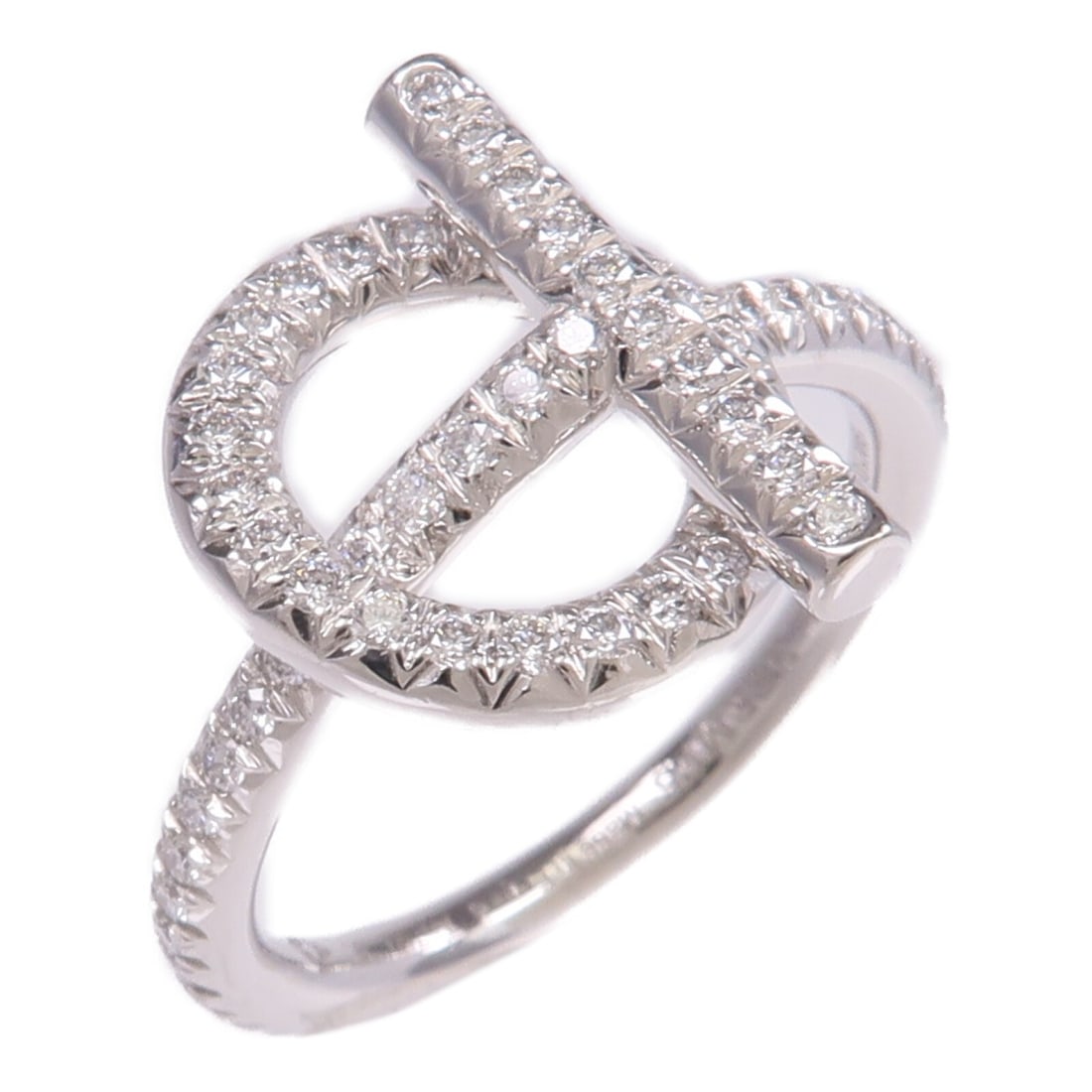 Hermes Echappee Diamond Ring in 18K White Gold Size US 5.5: Hermes Echappee Diamond Ring in 18K White Gold Size US 5.5 This Hermes Echappee ring features a sophisticated design crafted in 18K white gold and adorned with a clear diamond as the main stone. Made