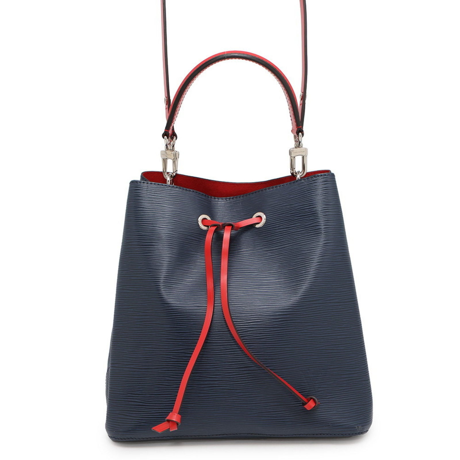 Navy Leather Louis Vuitton NeoNoe Shoulder Bag from France: Navy Leather Louis Vuitton NeoNoe Shoulder Bag from France The Louis Vuitton NeoNoe is a stylish bucket bag crafted from navy leather. Designed for women, it features a spacious interior and an adjust