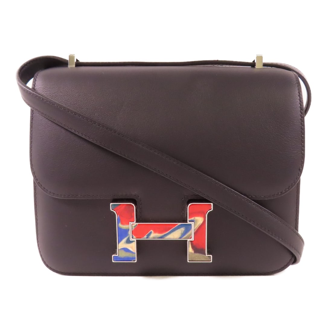 Hermes Constance Mini Swift Leather Black Shoulder Bag Palladium Hardware: Hermes Constance Mini Swift Leather Black Shoulder Bag Palladium Hardware This Hermes Constance Mini shoulder bag is crafted from black Swift calfskin leather and features palladium hardware. Made in