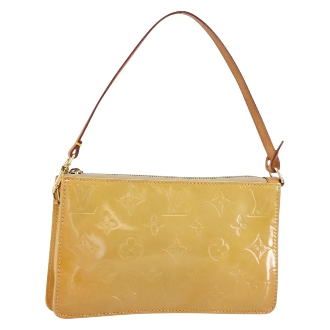 Beige Patent Leather Lexington Pouch by Louis Vuitton Monogram Vernis M91010: Beige Patent Leather Lexington Pouch by Louis Vuitton Monogram Vernis M91010 This Louis Vuitton Monogram Vernis Lexington accessory pouch features a beige patent leather exterior with a compact, elega