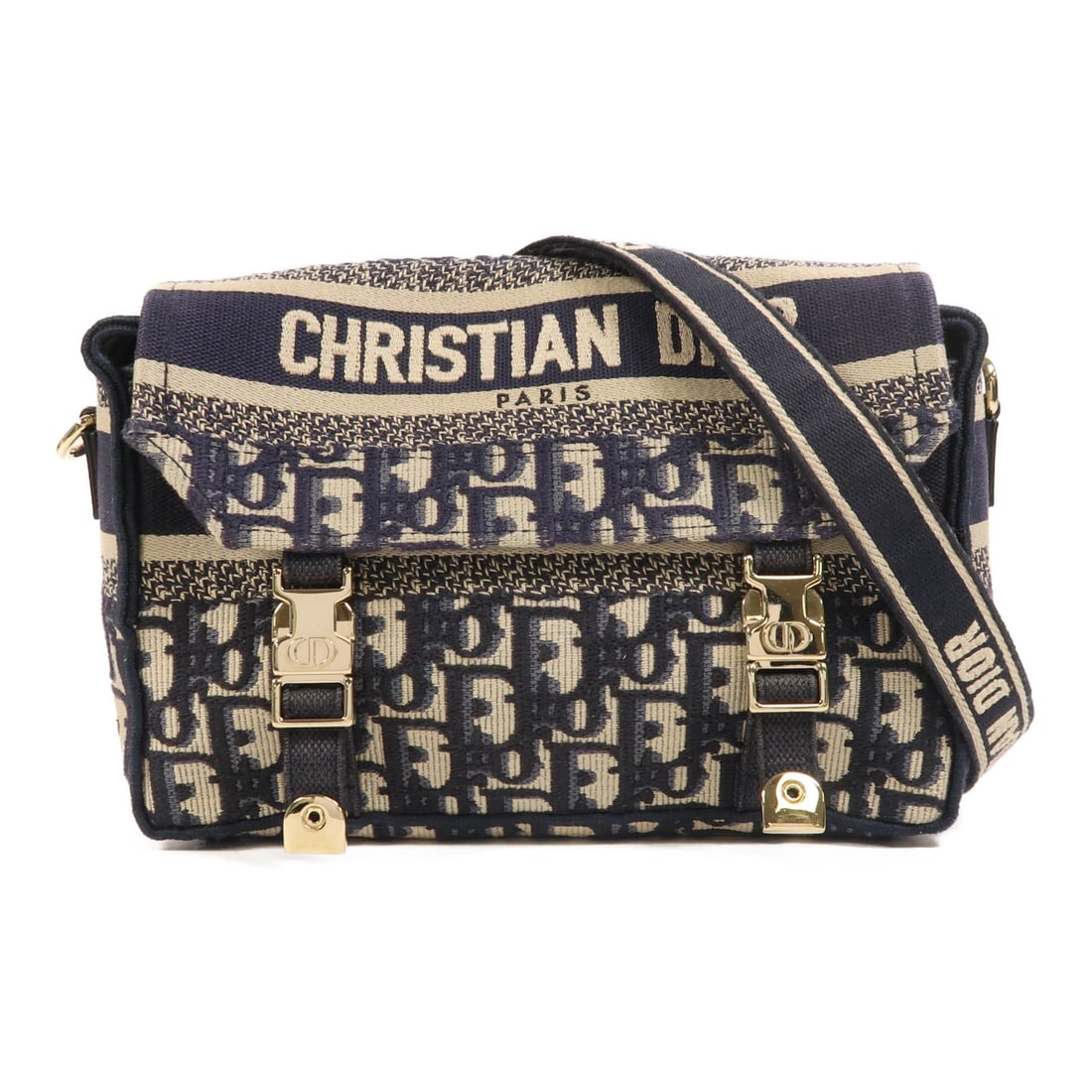 Dior Small Diorcamp Navy Canvas Shoulder Bag with Gold Tone Hardware: Dior Small Diorcamp Navy Canvas Shoulder Bag with Gold Tone Hardware This Christian Dior Small Diorcamp shoulder bag features a versatile two-way design crafted from navy canvas. The bag is designed f