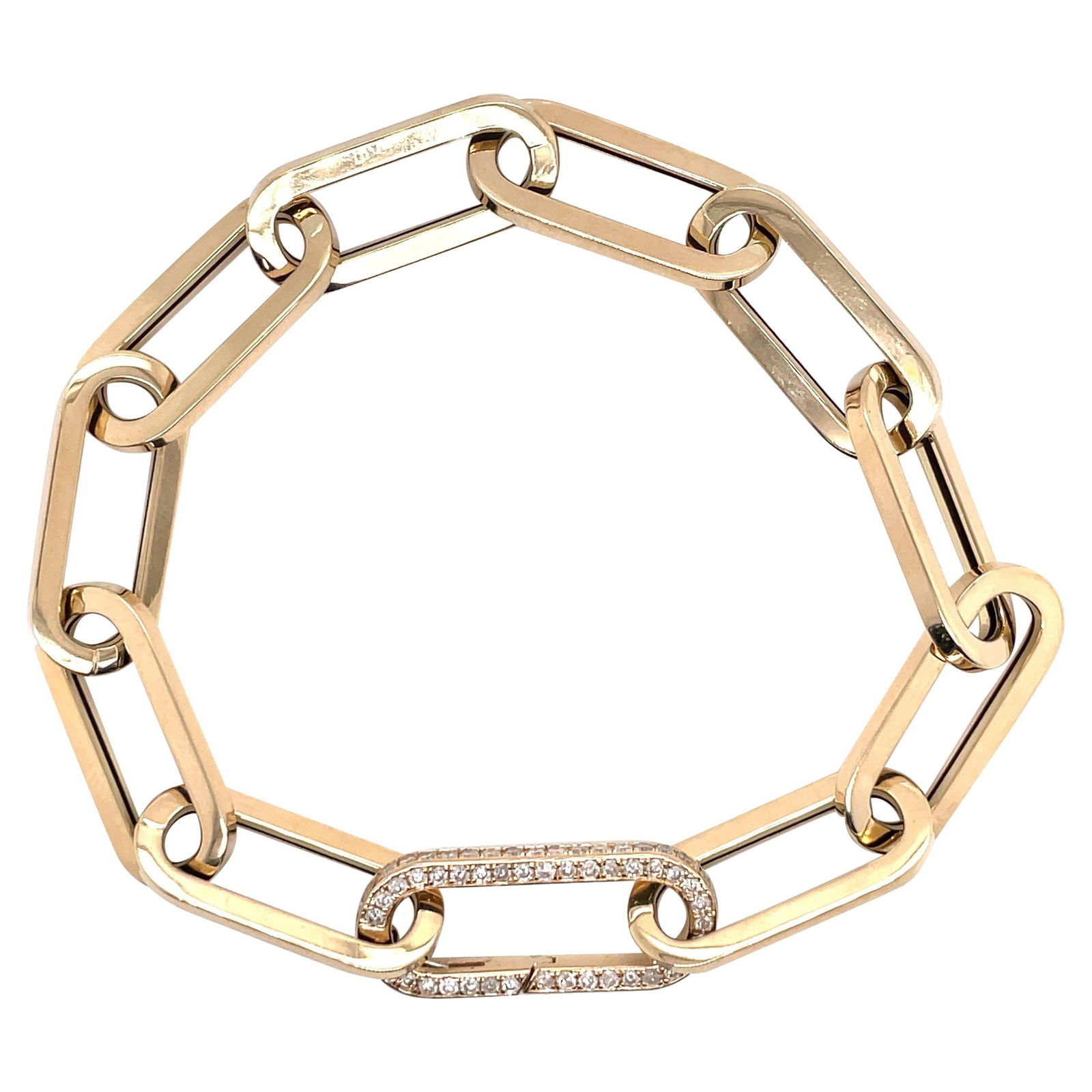Harbor Diamonds Italian 14K Yellow Gold Paperclip Bracelet with Diamond Clasp: Harbor Diamonds Italian 14K Yellow Gold Paperclip Bracelet with Diamond Clasp This exquisite Italian bracelet showcases a contemporary design crafted from 14 karat yellow gold. It features 10 oversize