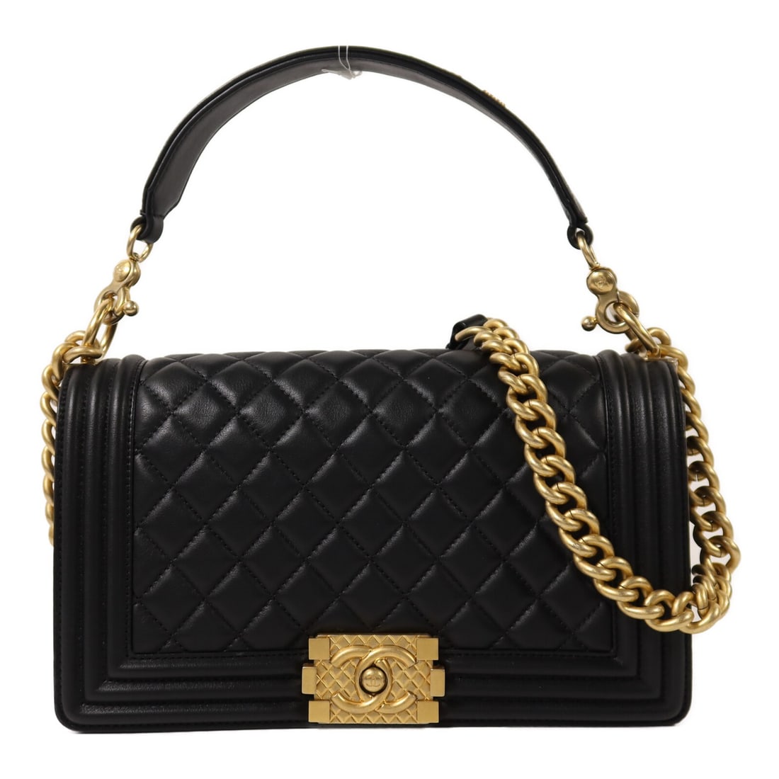 CHANEL Boy 25 Black Lambskin Chain Shoulder Bag Gold Hardware AS2118: CHANEL Boy 25 Black Lambskin Chain Shoulder Bag Gold Hardware AS2118 This is a CHANEL Boy 25 Chain Shoulder Bag crafted from lambskin leather in black. The bag features a 2-way shoulder design and is