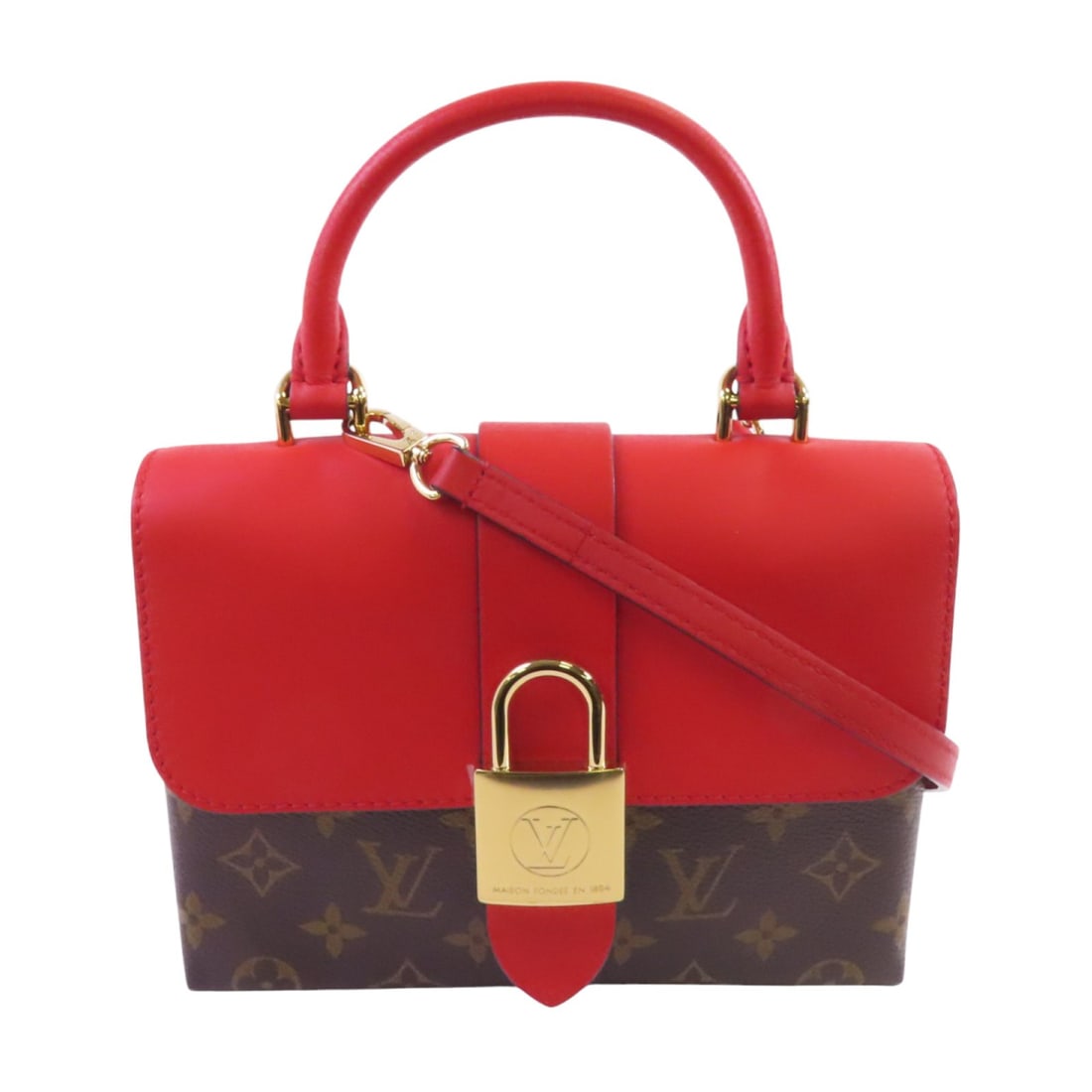 LOUIS VUITTON Locky BB Handbag M44322 Monogram Brown Red GHW: LOUIS VUITTON Locky BB Handbag M44322 Monogram Brown Red GHW This elegant Louis Vuitton Locky BB Handbag is a versatile 2-way shoulder bag, crafted from durable PVC coated canvas in a classic brown mo