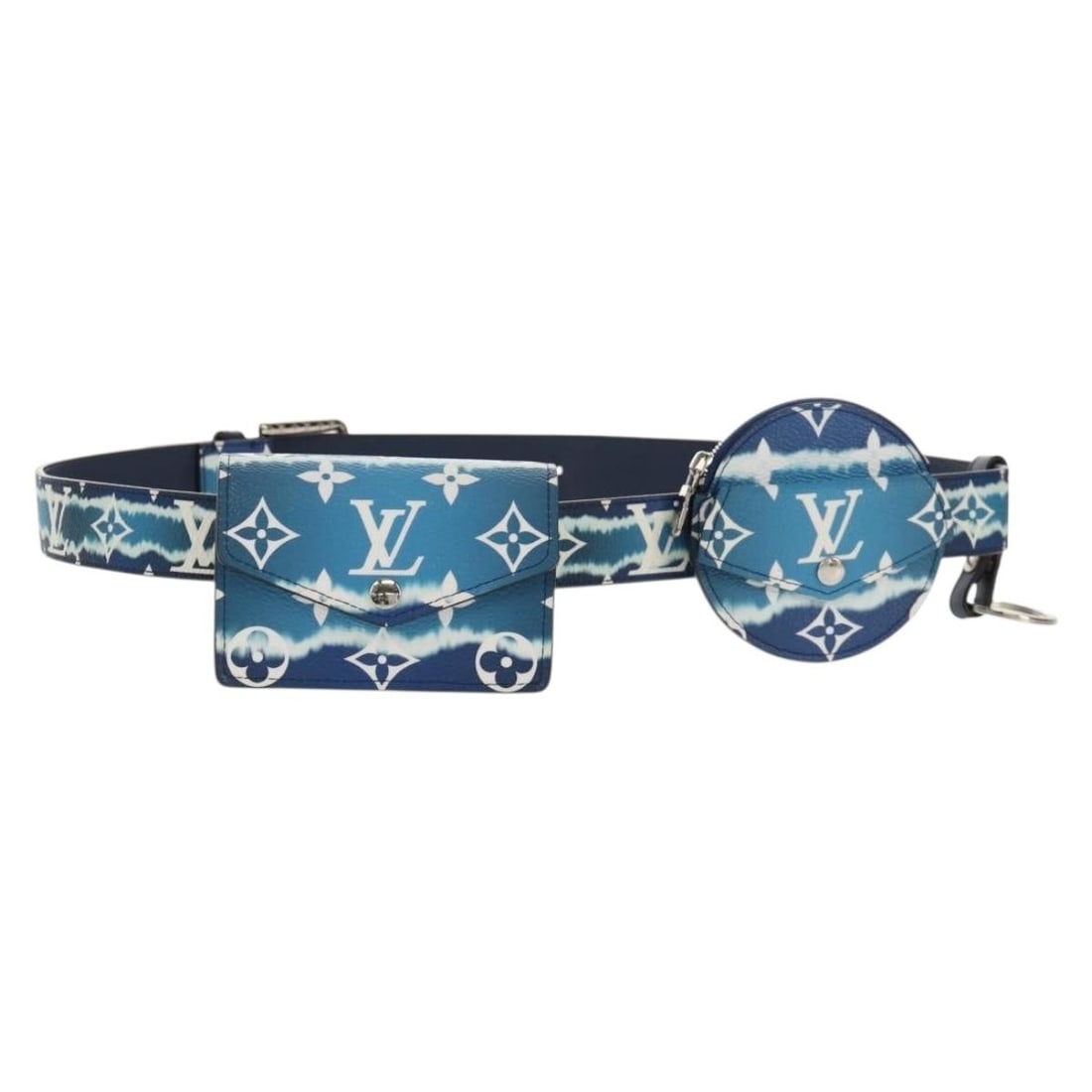 LOUIS VUITTON Monogram Escal Belt 37.6" Blue M0253W Authentic: LOUIS VUITTON Monogram Escal Belt 37.6" Blue M0253W Authentic This authentic LOUIS VUITTON Monogram Escal Ceinture Belt features a stylish blend of monogram canvas and a vibrant blue color. With a tot