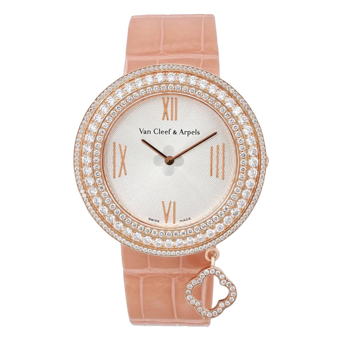 Van Cleef & Arpels Charm 38mm 18K Rose Gold Diamond Watch: Van Cleef & Arpels Charm 38mm 18K Rose Gold Diamond Watch Experience luxury with the Van Cleef & Arpels Charm 38mm wristwatch, crafted in exquisite 18K rose gold. This elegant timepiece features a sil
