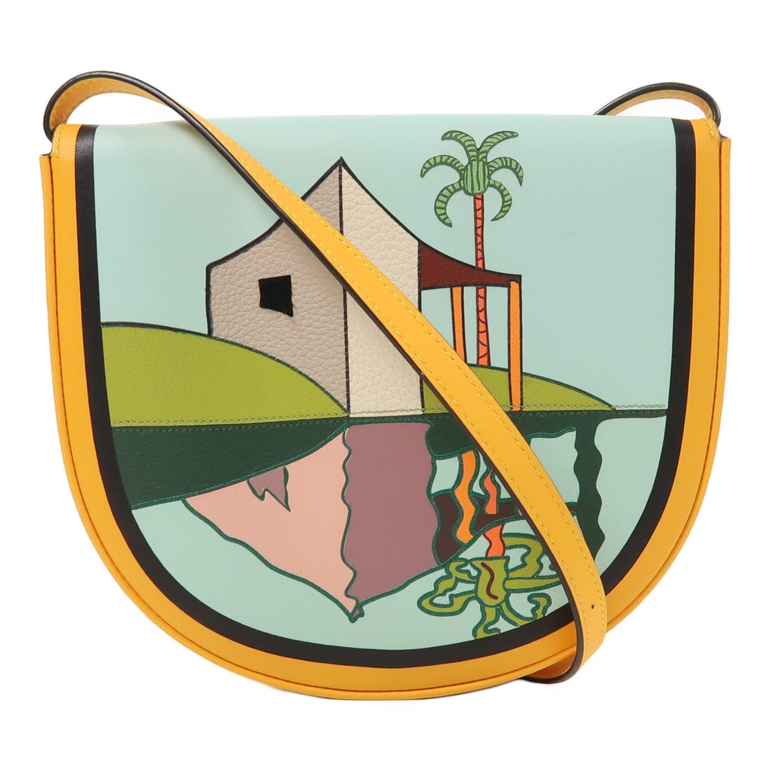 LOEWE x Ken Price La Palme Yellow Calfskin Shoulder Bag: LOEWE x Ken Price La Palme Yellow Calfskin Shoulder Bag Introducing the LOEWE x Ken Price Heel La Palme Shoulder Bag, a stunning accessory crafted from premium calfskin leather in a vibrant yellow hue