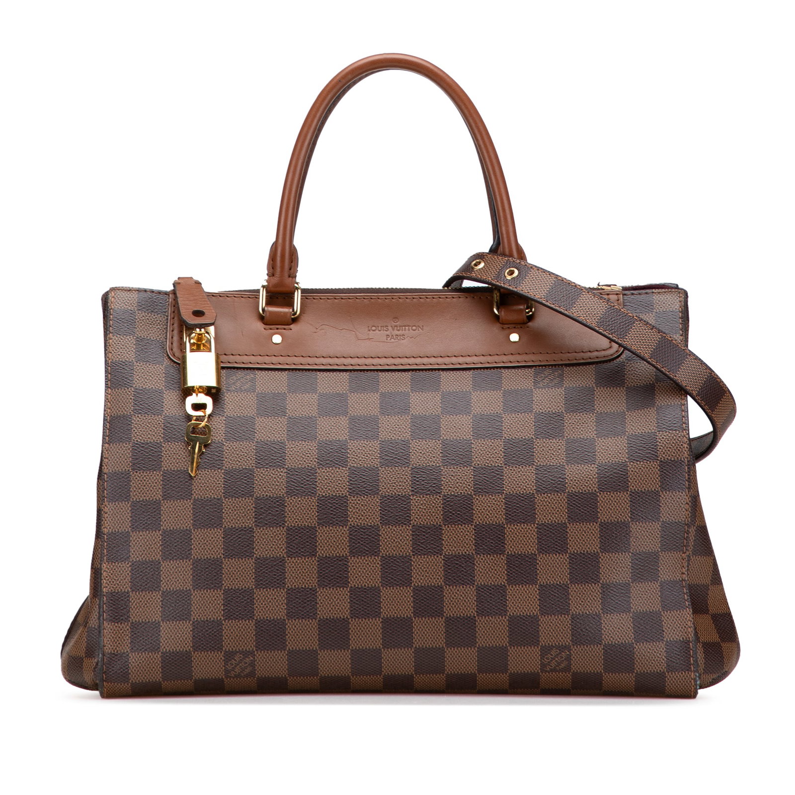 Louis Vuitton Damier Ebene Greenwich PM Canvas Bag: Louis Vuitton Damier Ebene Greenwich PM Canvas Bag The Louis Vuitton Damier Ebene Greenwich PM is a stylish and functional bag crafted from damier ebene canvas, accented with leather trim. It features