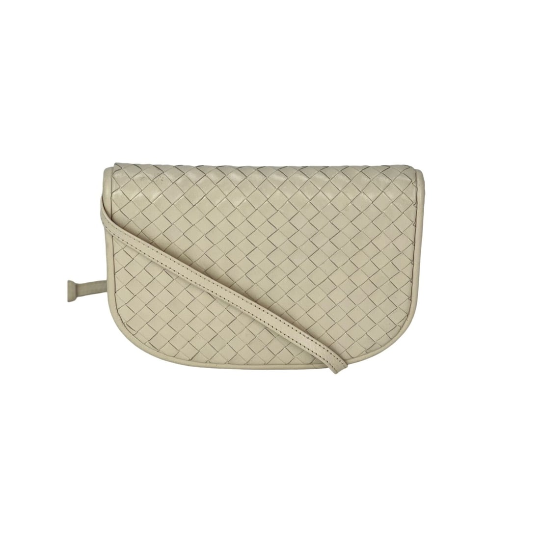 Bottega Veneta Intrecciato White Leather Shoulder Clutch Bag with Gold Hardware (1 of 10)