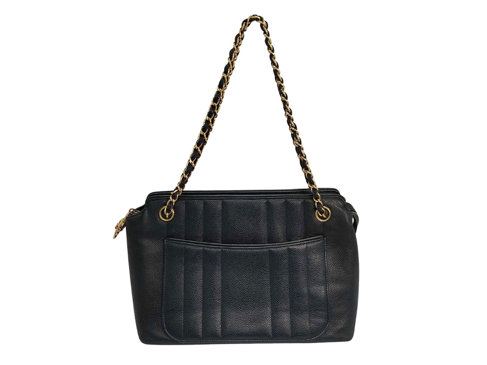 Navy Leather Chanel Mademoiselle Chain Shoulder Bag: Navy Leather Chanel Mademoiselle Chain Shoulder Bag This Chanel Mademoiselle shoulder bag features a navy leather exterior with minimal signs of wear, including light scratches and marks throughout. T