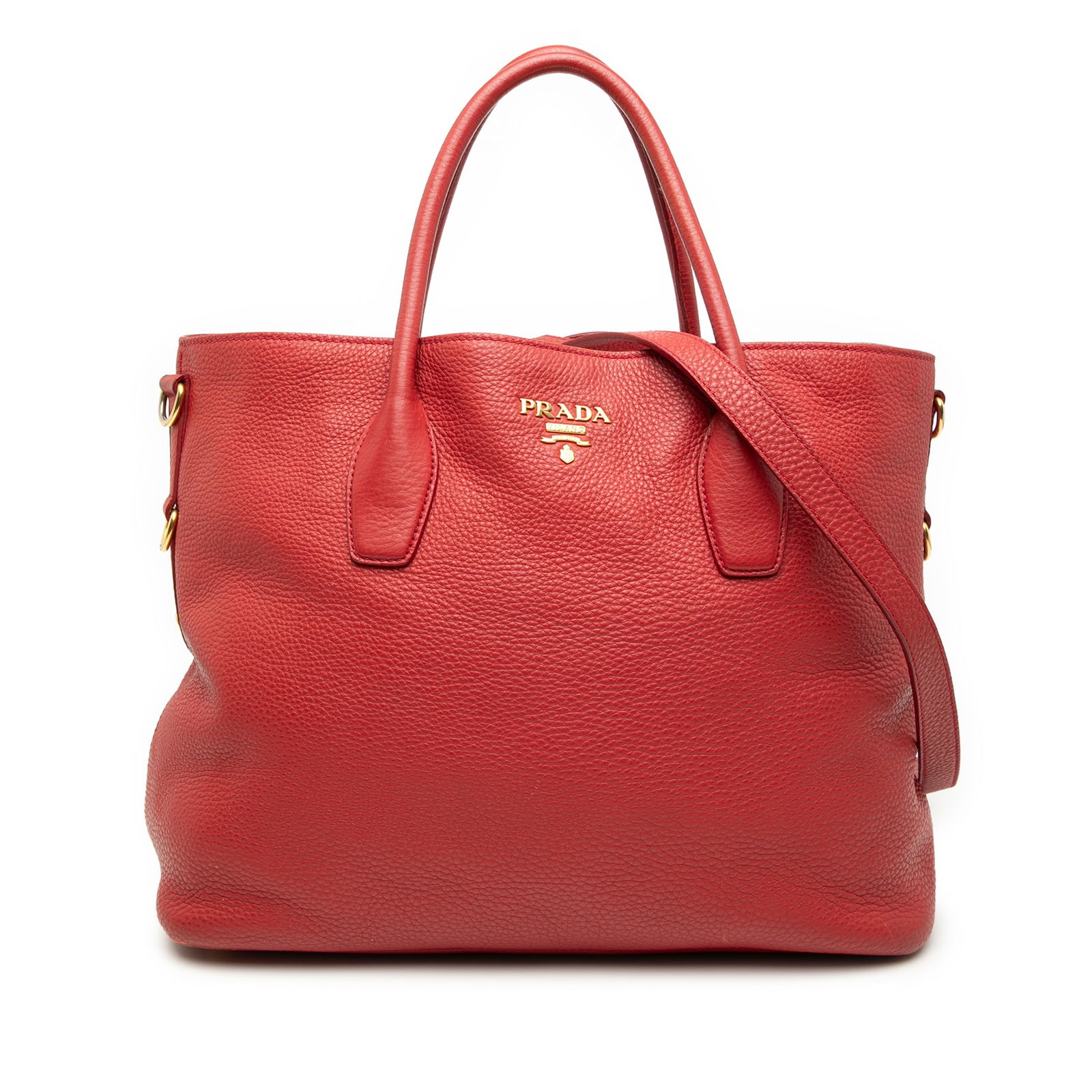 Prada Vitello Daino Convertible Red Leather Tote with Detachable Strap (1 of 7)