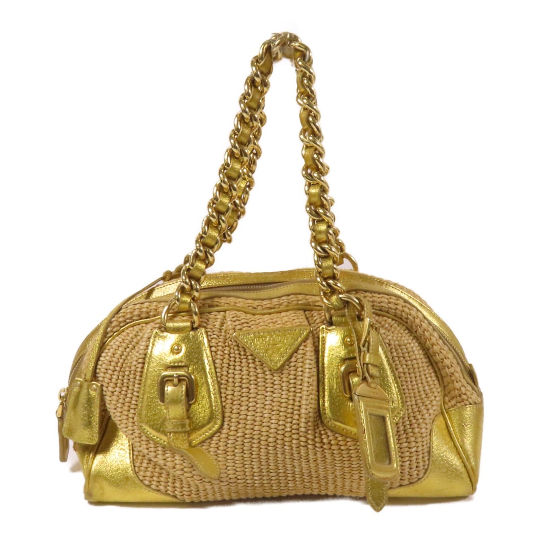 PRADA GHW Rattan Calfskin Leather Handbag Gold (1 of 18)