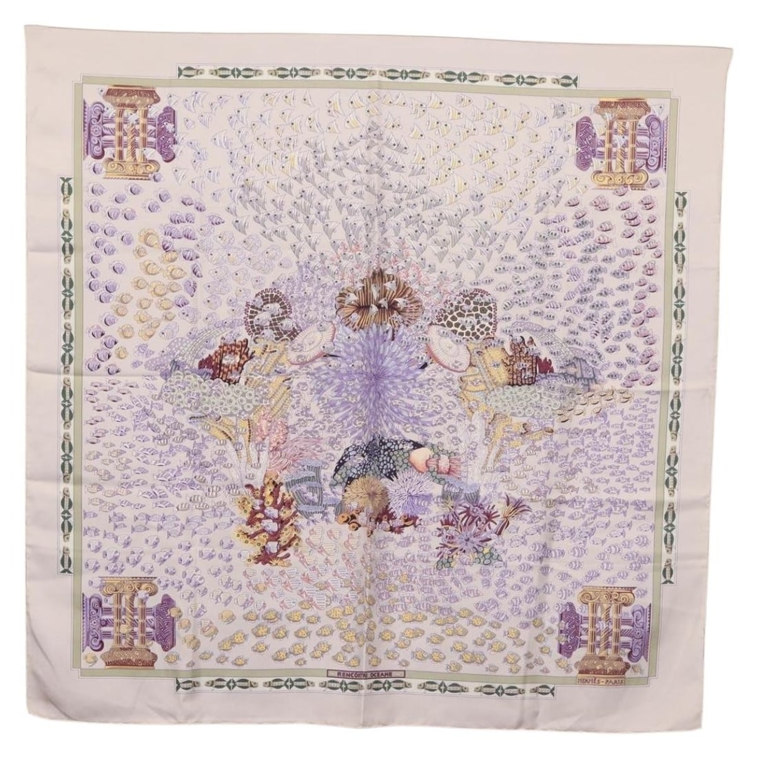 HERMES Carre 90 Scarf RENCONTRE OCEANE Gray Silk France (1 of 15)