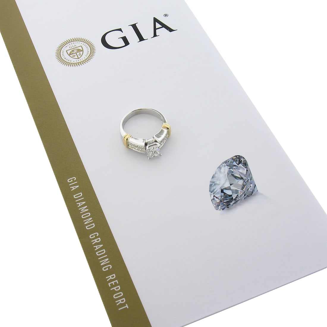 14k Two Tone Gold 1.61ctw GIA Rectangular Diamond Engagement Ring: 14k Two Tone Gold 1.61ctw GIA Rectangular Diamond Engagement Ring This stunning engagement ring features a dazzling 1.61ctw GIA Certified rectangular cut diamond solitaire, elegantly supported by a mu