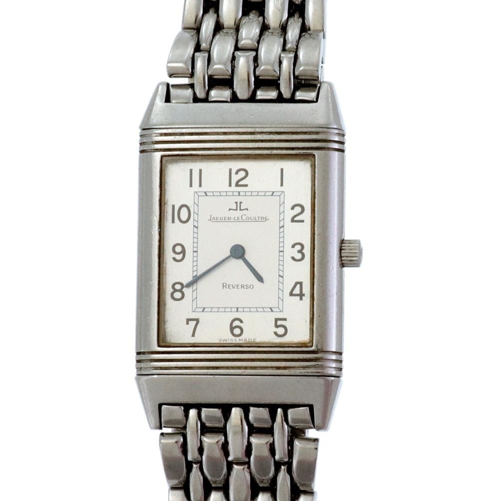 Jaeger LeCoultre Reverso Stainless Steel Quartz Watch for Men: Jaeger LeCoultre Reverso Stainless Steel Quartz Watch for Men Introducing a vintage authentic men's wristwatch from Jaeger LeCoultre, part of the prestigious Reverso Collection. This exquisite timepie