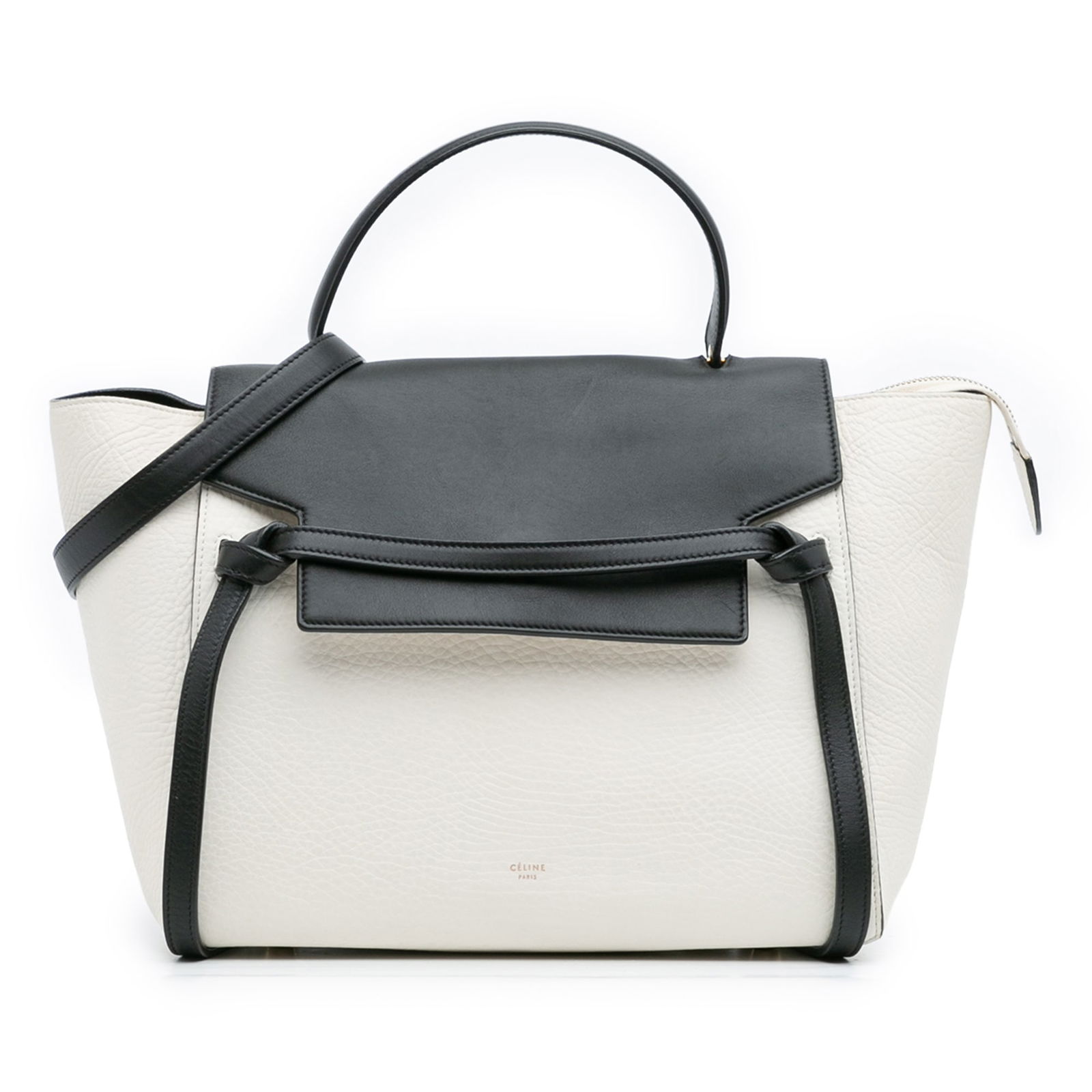 Celine Mini Bicolor Leather Belt Satchel Bag Italy: Celine Mini Bicolor Leather Belt Satchel Bag Italy The Celine Mini Bicolor Leather Belt Satchel is a stylish and functional handbag crafted from high-quality leather. This satchel features a flat leat