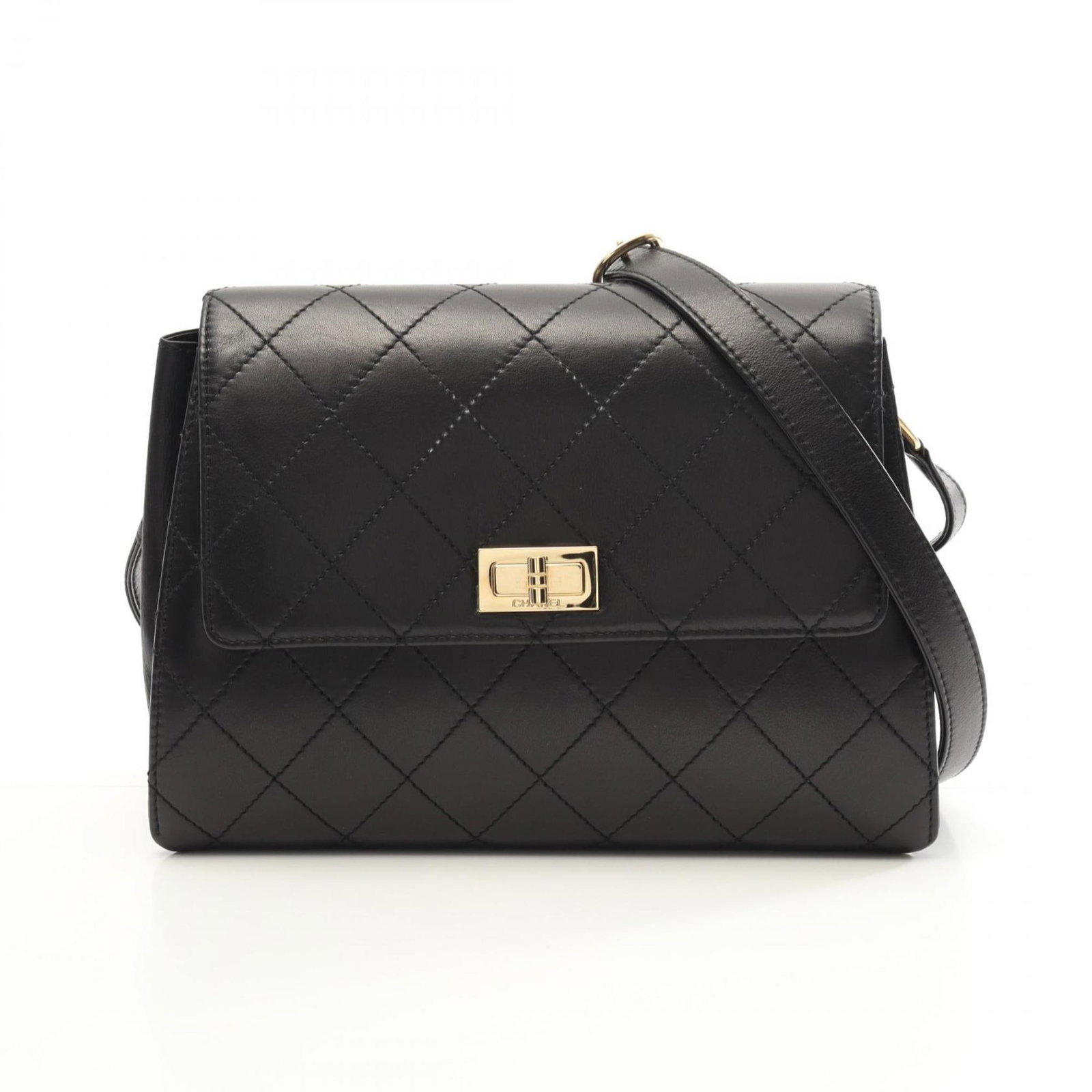 Black Leather 2.55 Flap Shoulder Bag by Chanel France (1 of 1)