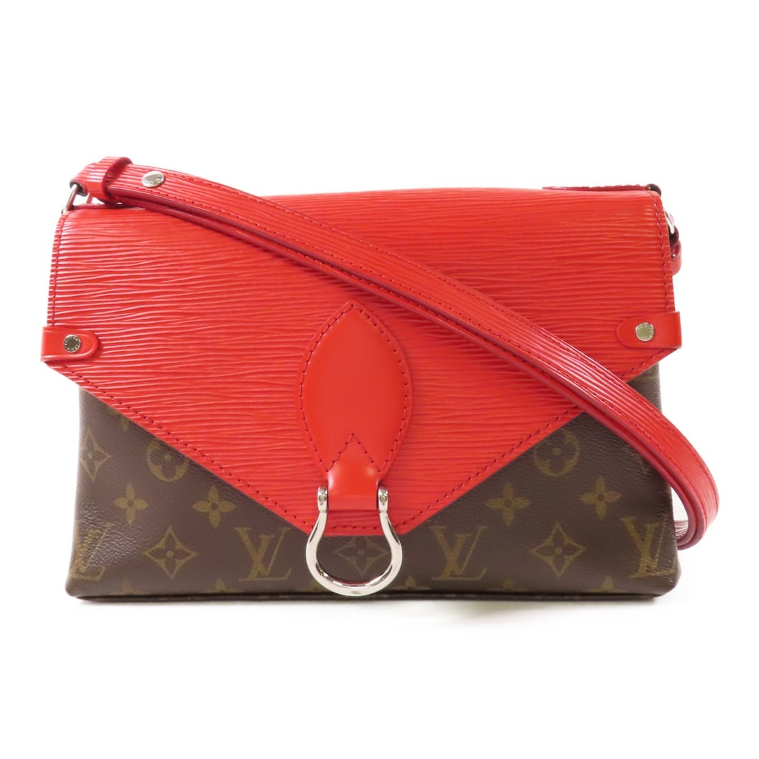 LOUIS VUITTON LV Saint Michel Shoulder Bag M44031 Monogram Epi Brown: LOUIS VUITTON LV Saint Michel Shoulder Bag M44031 Monogram Epi Brown Introducing the LOUIS VUITTON LV Saint Michel Shoulder Bag, a stunning blend of monogram and Epi materials in a rich brown and red