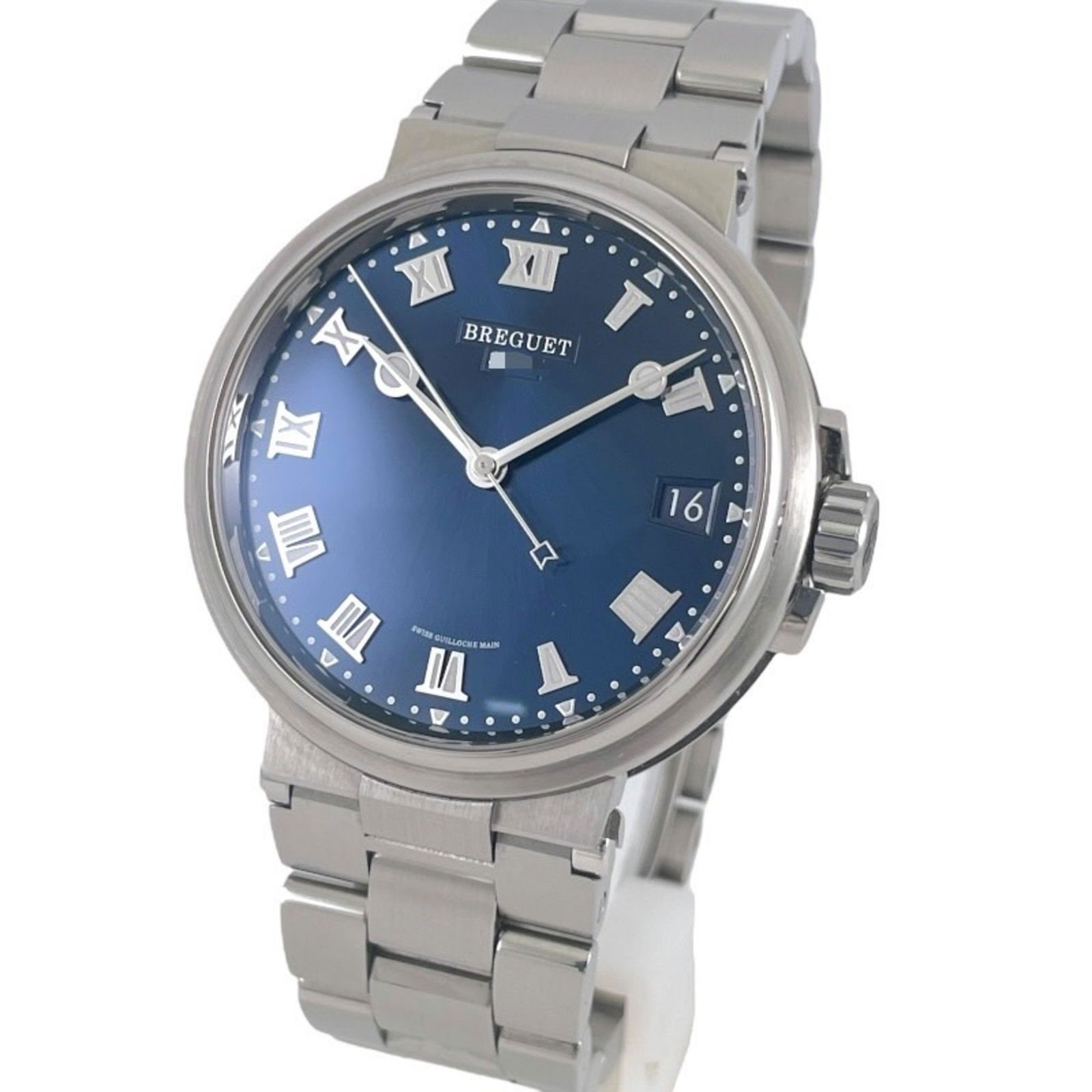 Titanium Blue Breguet Marine Men's Swiss Watch 40mm: Titanium Blue Breguet Marine Men's Swiss Watch 40mm This Breguet Marine watch features a blue dial and a titanium case and bracelet. Designed for men, it measures 40mm in case diameter with an 18cm br