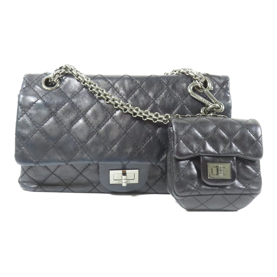 CHANEL CC 2.55 Black Calfskin Leather Shoulder Bag Made in France (1 of 18)