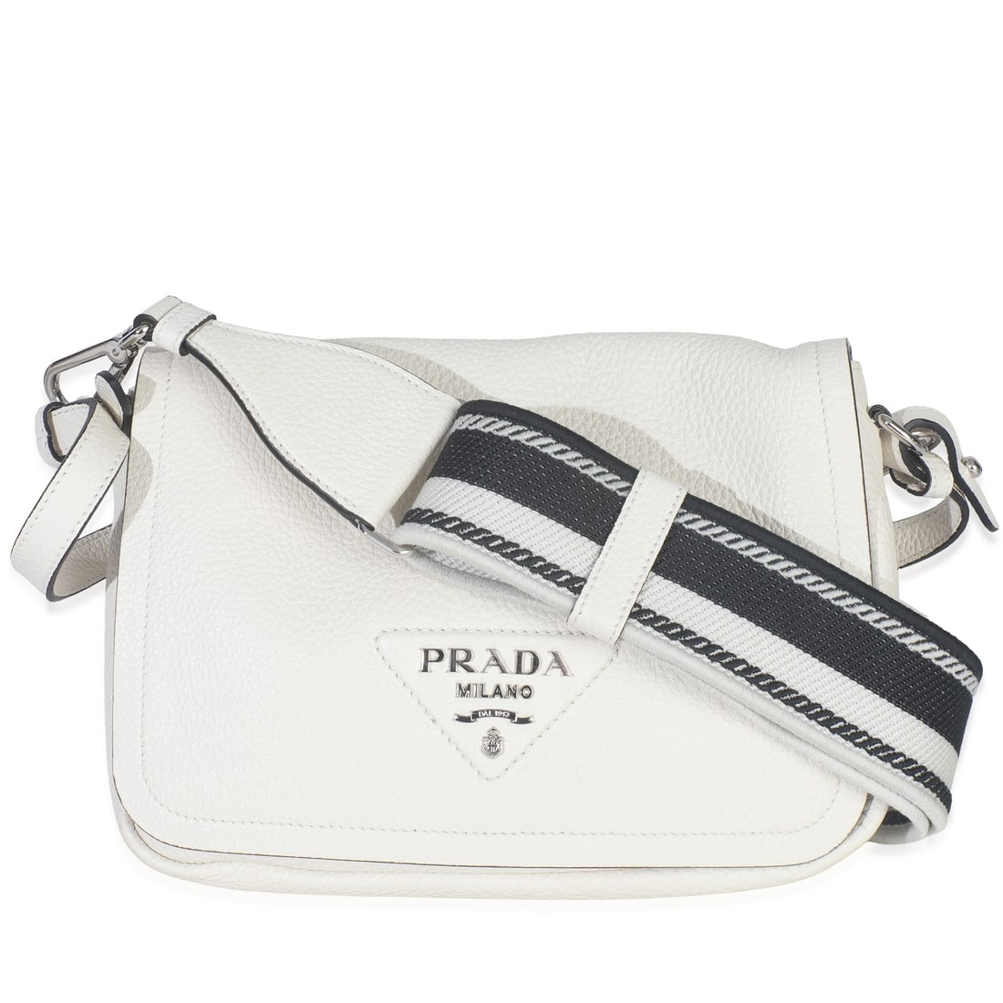 Prada Medium Double Zip Flap Leather Shoulder Bag White with Accessories (1 of 1)