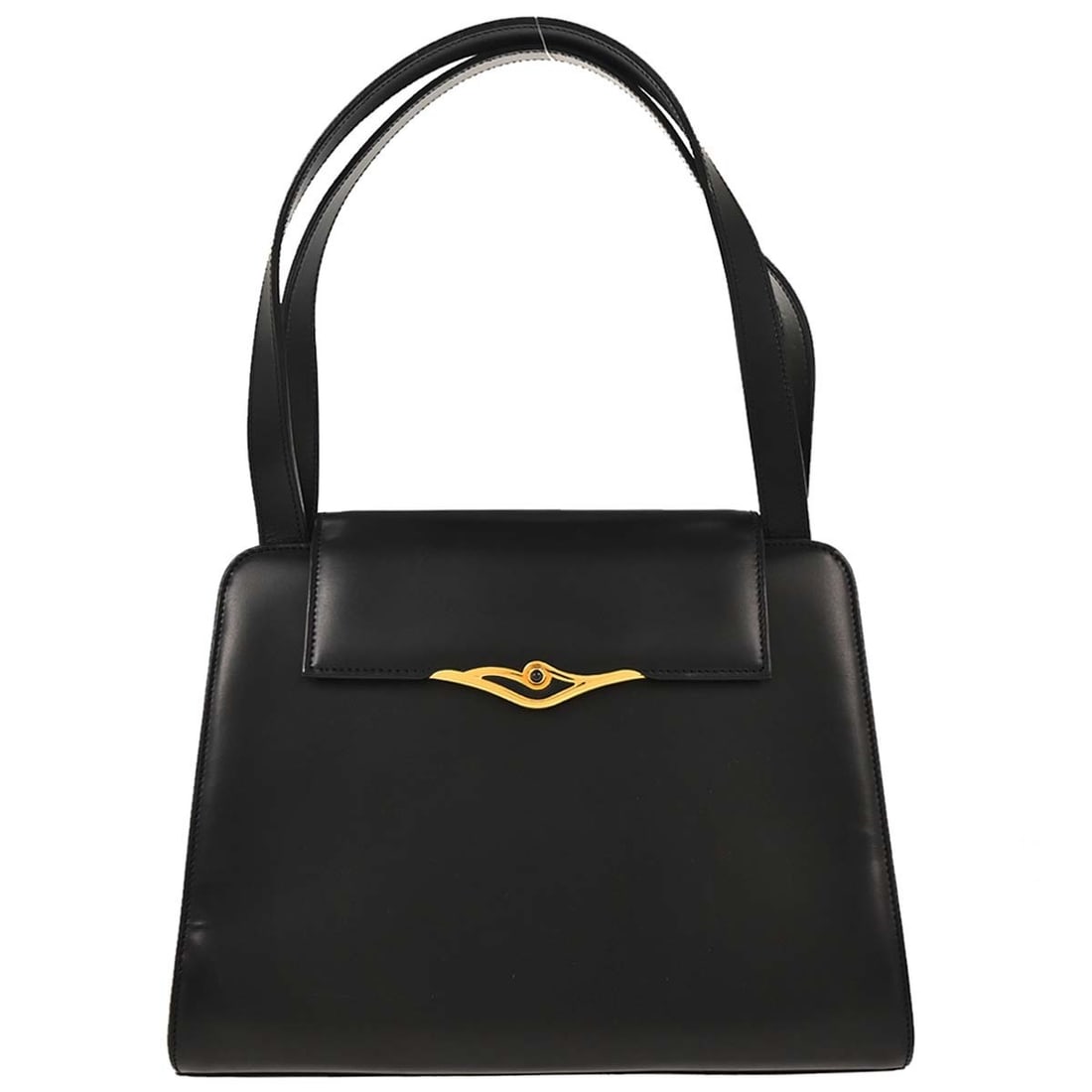 Cartier Navy Leather Top Handle Handbag with Pockets: Cartier Navy Leather Top Handle Handbag with Pockets This vintage Cartier handbag is a stylish accessory crafted from high-quality leather in a rich navy color. Featuring double handles and a top hand