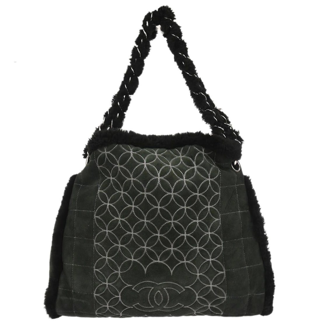 Chanel Mouton Choco Bar Black Medium Tote Bag with Double Handles: Chanel Mouton Choco Bar Black Medium Tote Bag with Double Handles This Chanel Black Mouton Choco Bar Tote Handbag features a medium-sized silhouette crafted from luxurious black mouton with double han