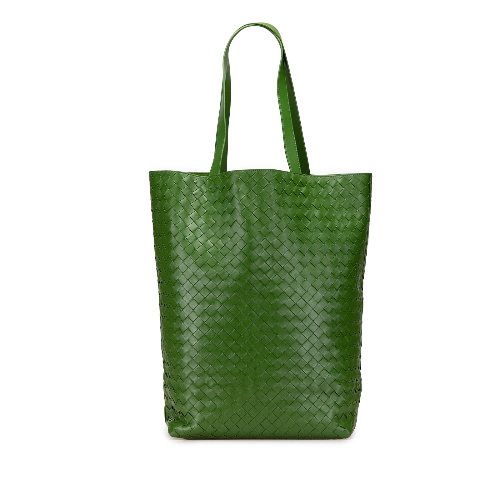 Bottega Veneta Green Nappa Intrecciato Leather Tote Bag: Bottega Veneta Green Nappa Intrecciato Leather Tote Bag Elevate your accessory collection with the Bottega Veneta Nappa Intrecciato Tote, a sophisticated bag crafted from woven leather. This stylish t