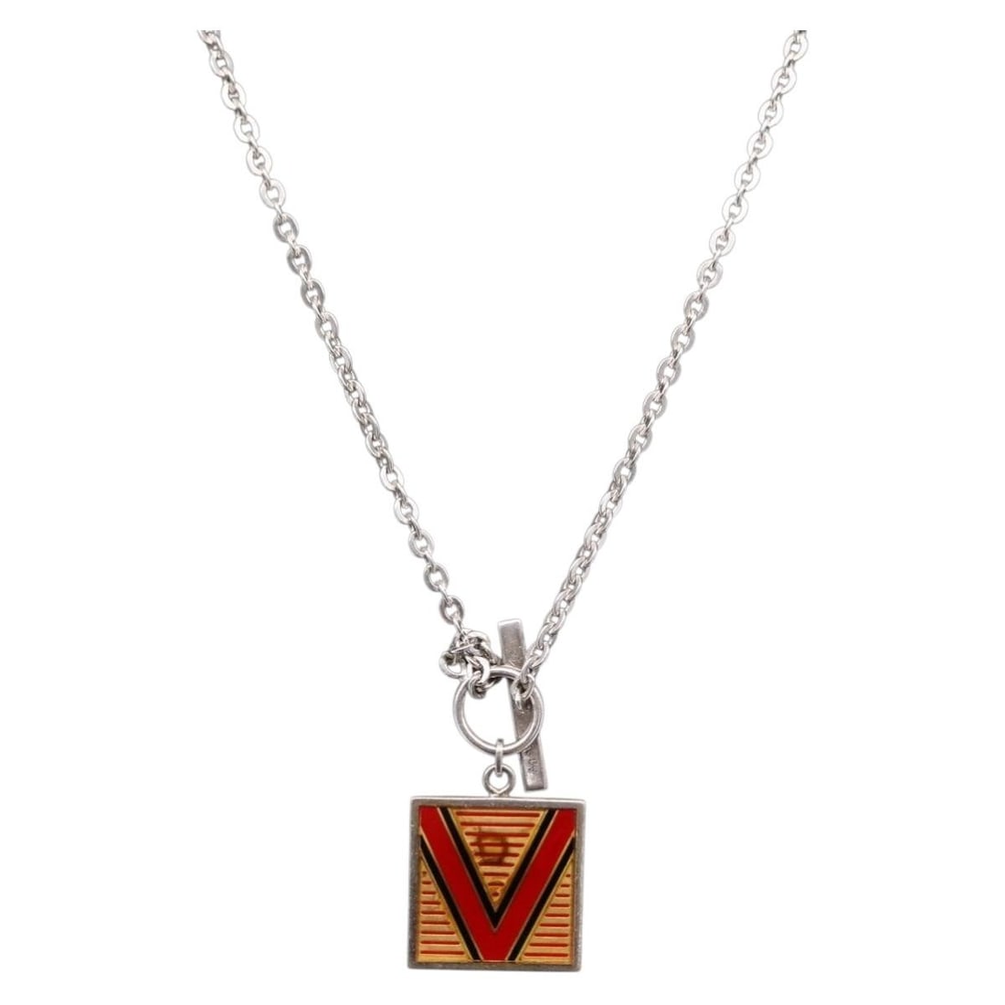 Louis Vuitton M67394 Silver V Pendant Necklace with Dust Bag and Box (1 of 18)