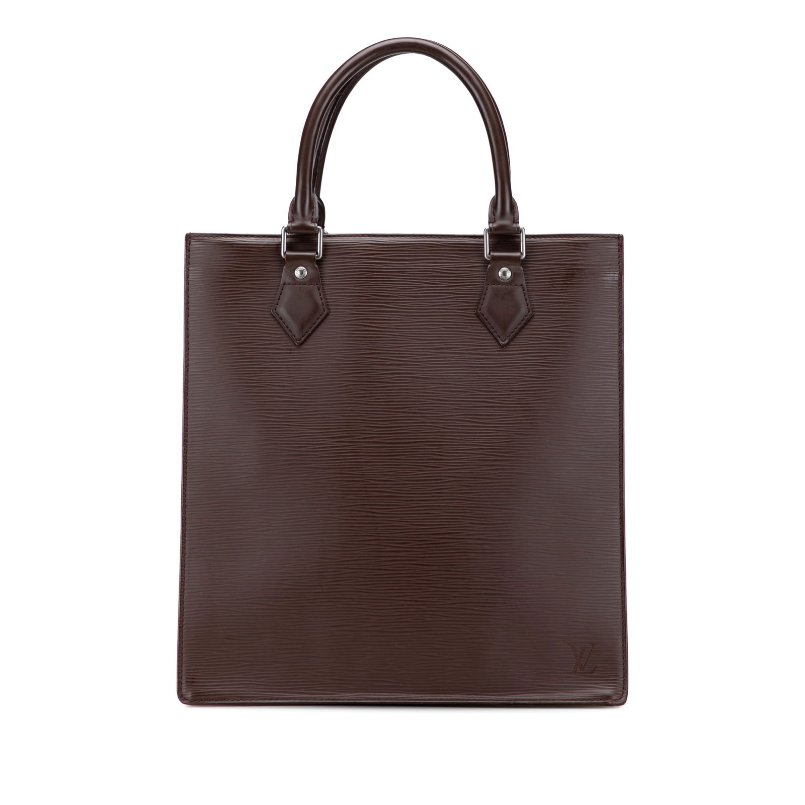 Louis Vuitton Epi Sac Plat PM Brown Leather Handbag: Louis Vuitton Epi Sac Plat PM Brown Leather Handbag Introducing the Louis Vuitton Epi Sac Plat PM, an elegant tote crafted from premium epi leather. This sophisticated bag features rolled leather hand