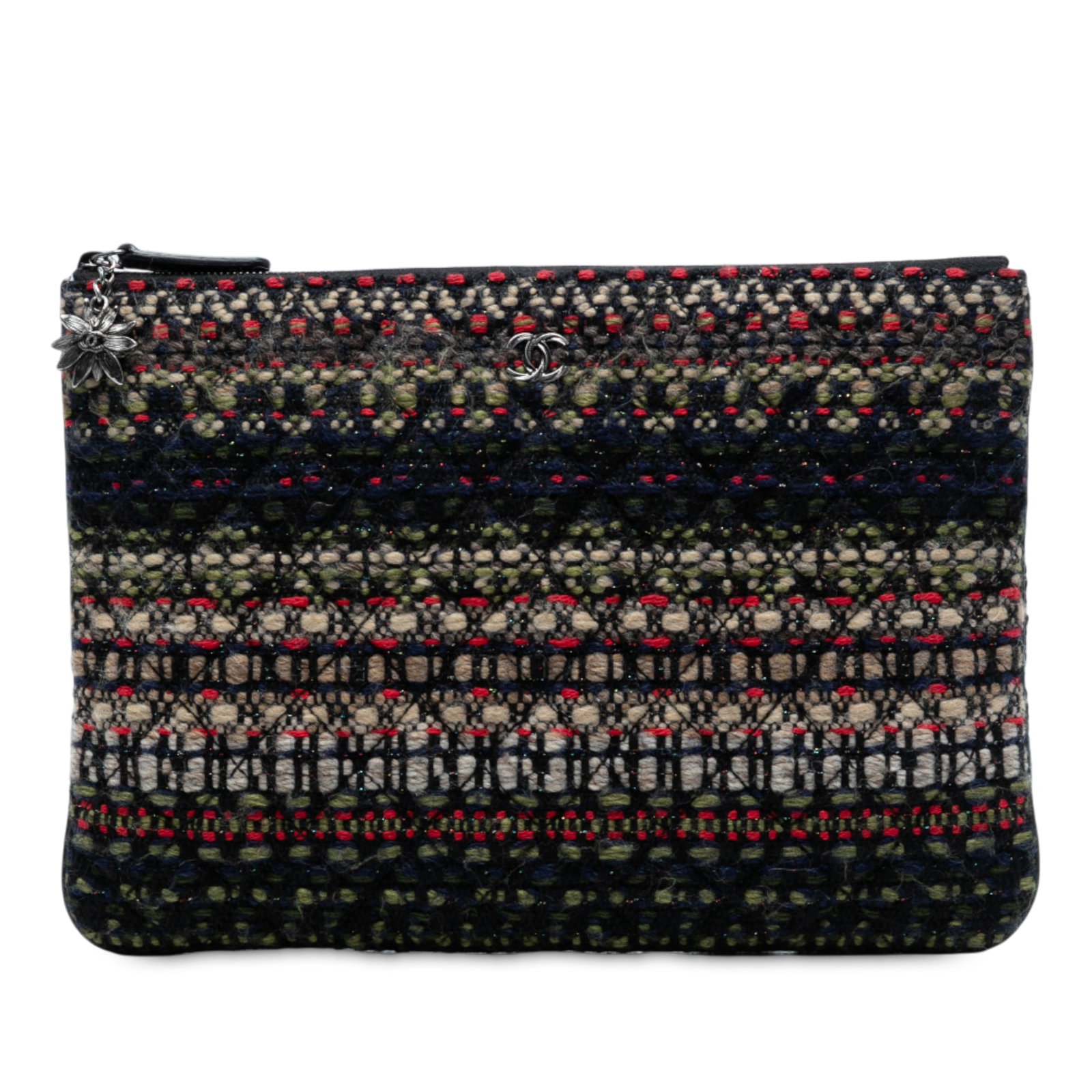 Chanel Quilted Tweed Wool Cosmetic Pouch Blue Italy (1 of 7)