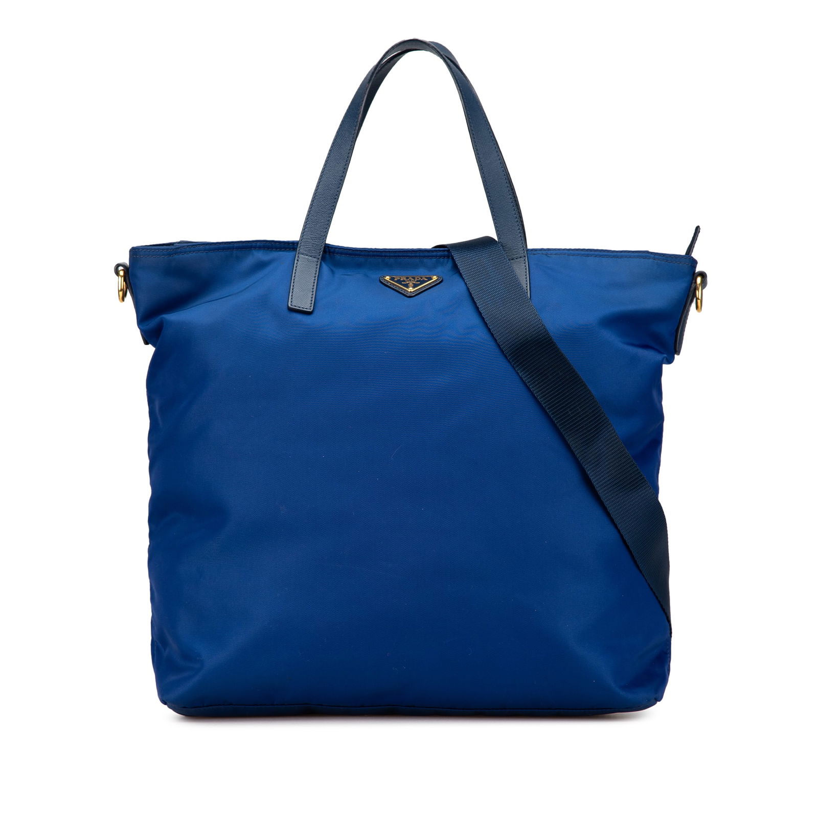Prada Tessuto Satchel Blue Nylon Bag with Leather Handles: Prada Tessuto Satchel Blue Nylon Bag with Leather Handles This Prada Tessuto Satchel is crafted from durable nylon and features elegant flat leather handles along with a detachable flat strap for vers