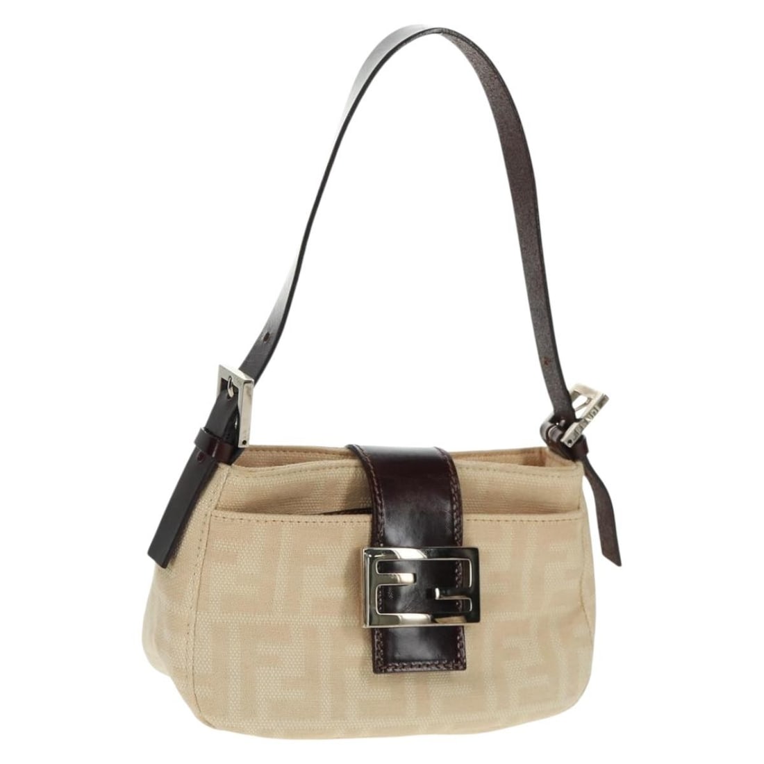 Fendi Mamma Baguette Zucca Canvas Shoulder Bag in Beige and Silver (1 of 18)