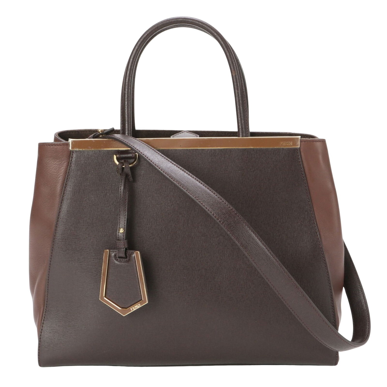 Brown Leather Fendi 2Jours Tote Bag Italian Made: Brown Leather Fendi 2Jours Tote Bag Italian Made This Fendi 2Jours handbag features a sophisticated brown leather exterior and is crafted in Italy. Designed for women, it offers ample space and a refi