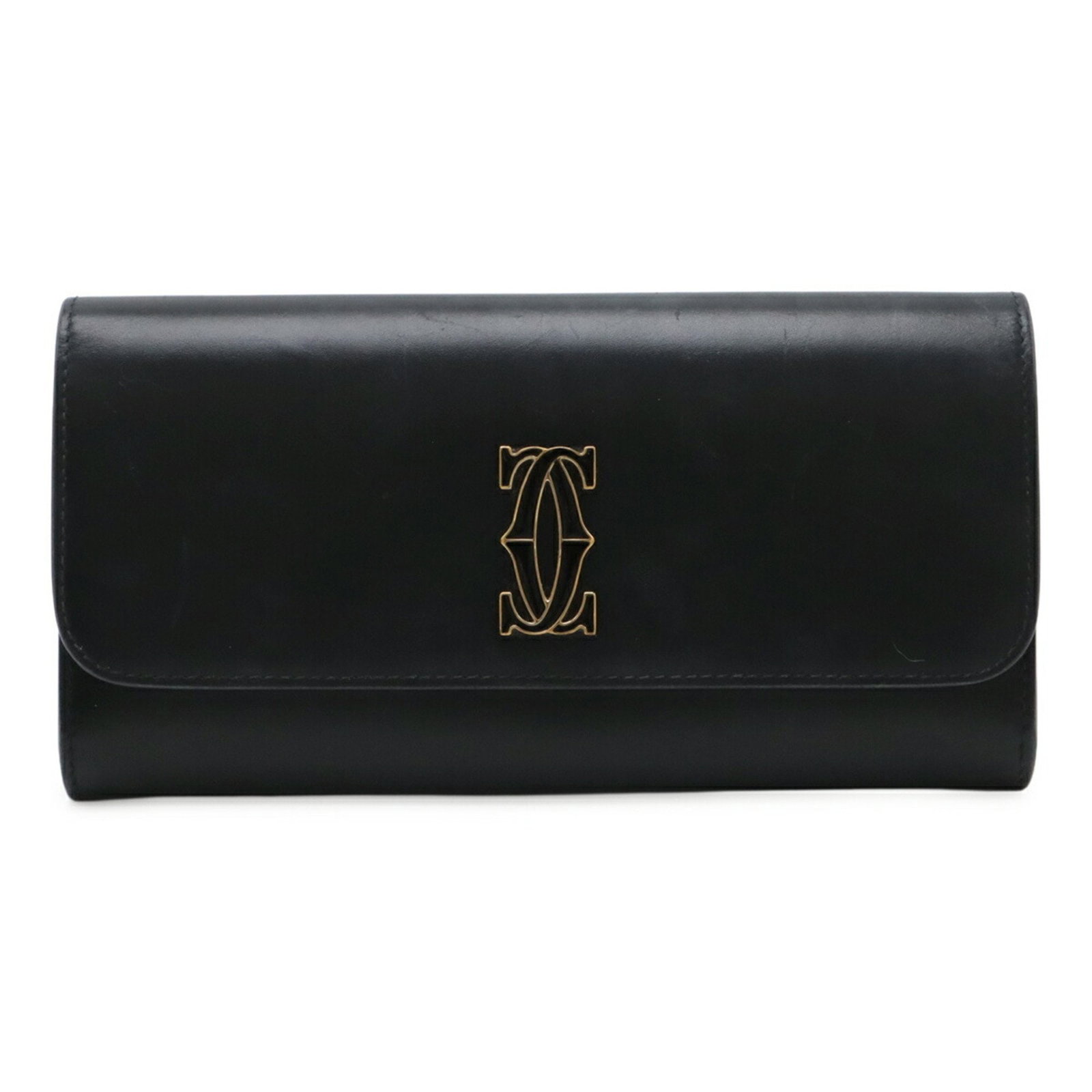 Black Leather Cartier C Wallet for Women Italy 19 cm: Black Leather Cartier C Wallet for Women Italy 19 cm This Cartier C wallet is crafted in black leather and designed for women. It features a compact silhouette, measuring 19 cm in width and 10 cm in h