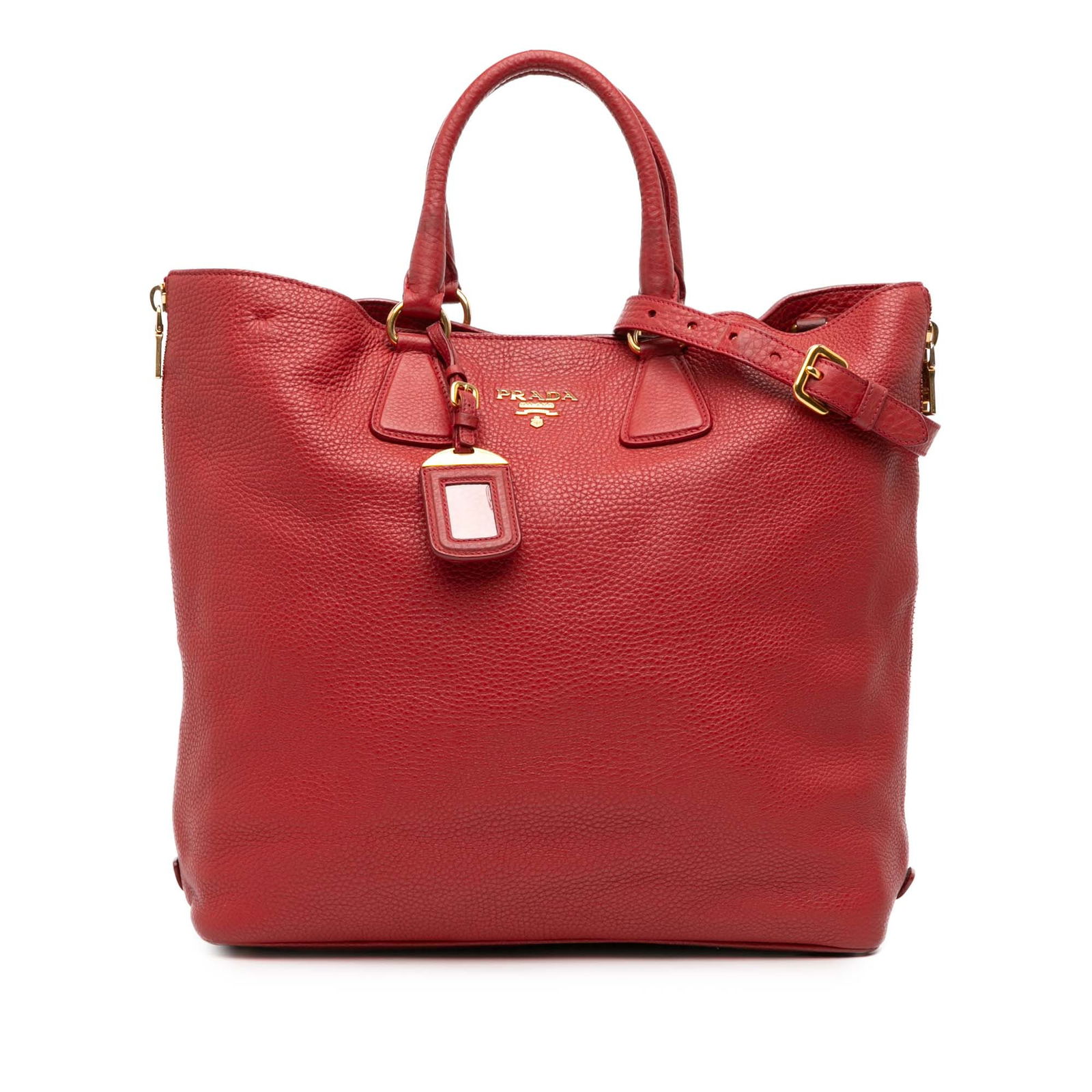 Prada Vitello Daino Red Side Zip Tote Bag: Prada Vitello Daino Red Side Zip Tote Bag Introducing the Prada Vitello Daino Side Zip Shopper Tote, a stylish and versatile bag crafted from premium leather. This satchel features convenient side zip