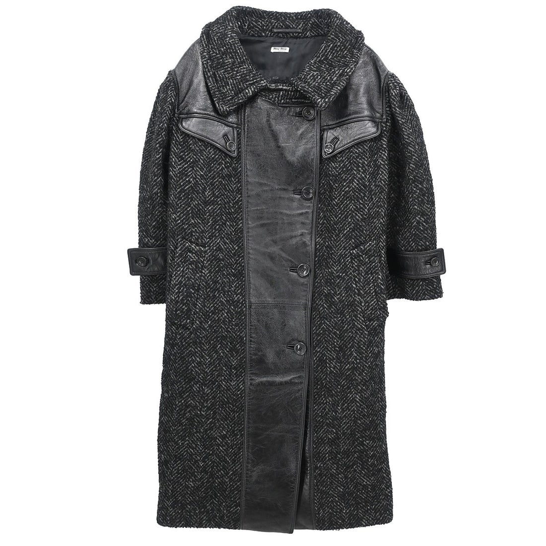 Miu Miu Black Long Double Breasted Wool Blend Overcoat Size 36 (1 of 11)
