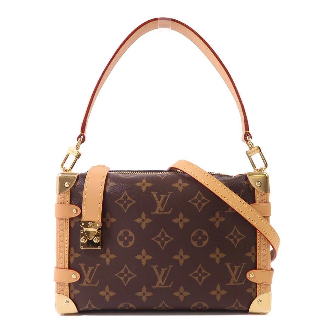 Louis Vuitton Side Trunk MM Monogram Canvas Shoulder Bag with Gold Hardware: Louis Vuitton Side Trunk MM Monogram Canvas Shoulder Bag with Gold Hardware This Louis Vuitton Side Trunk MM is a versatile 2-way shoulder bag crafted from brown PVC coated canvas with the iconic Mono