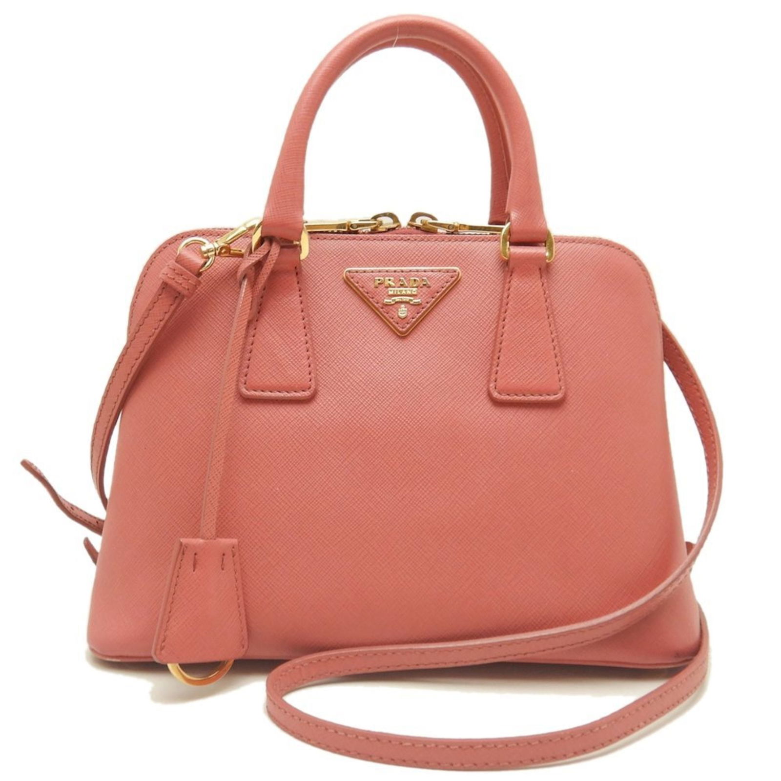 Prada Pink Leather Promenade Bag with Adjustable Strap: Prada Pink Leather Promenade Bag with Adjustable Strap This Prada Promenade handbag is crafted from pink leather and designed for women. It features a structured silhouette with a spacious interior an