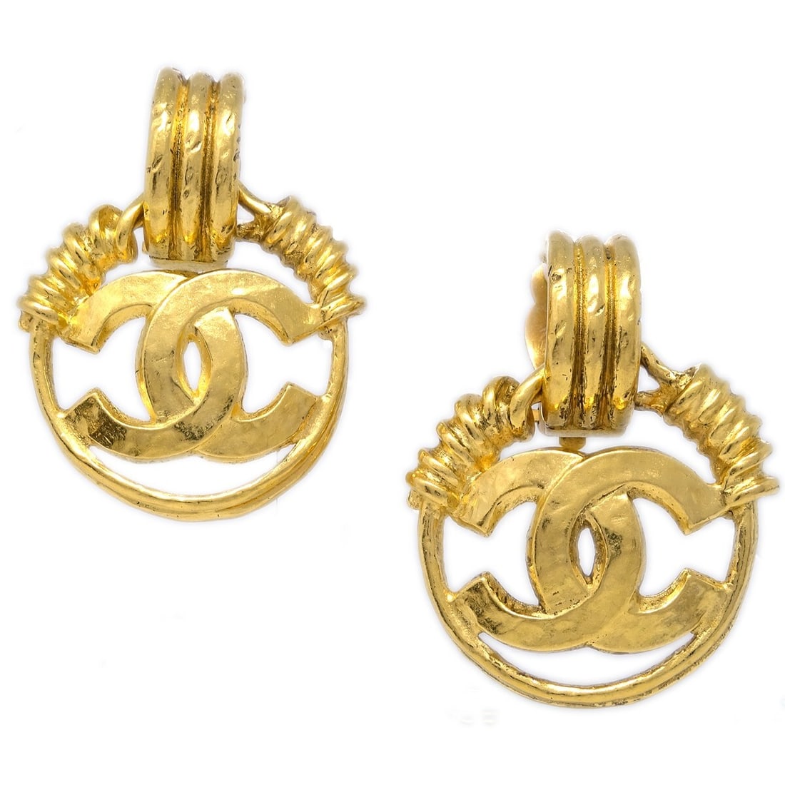Chanel 94P Gold Clip-On Dangle Hoop Earrings (1 of 4)