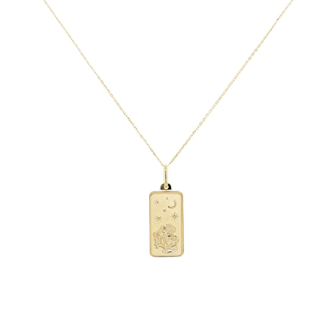 Aquarius Zodiac Necklace 14K Yellow Gold by Sabrina Designs Co: Aquarius Zodiac Necklace 14K Yellow Gold by Sabrina Designs Co This elegant Aquarius Zodiac Dog Tag Necklace is crafted from 14K yellow gold, offering a stylish and personal accessory for women. The n