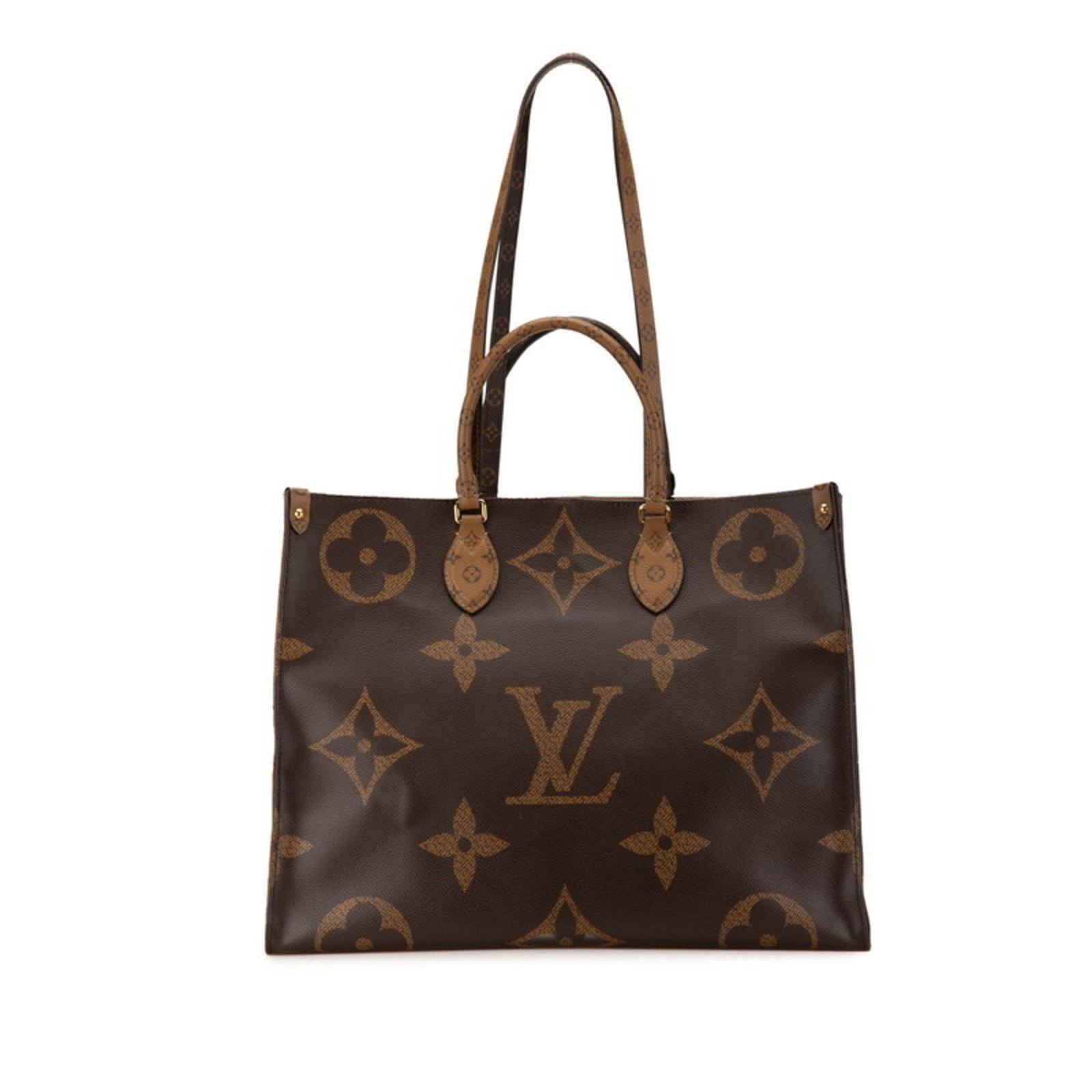 Louis Vuitton Onthego GM large brown canvas tote bag: Louis Vuitton Onthego GM large brown canvas tote bag The Louis Vuitton Onthego GM is a spacious and stylish tote bag crafted from durable brown canvas. Designed for women, it features ample interior s