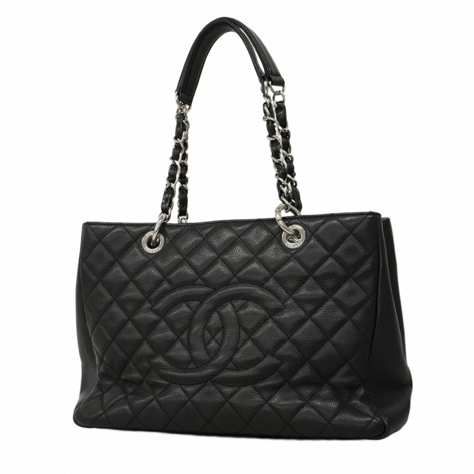 Black Calfskin Chanel Shopping Tote Bag 22.5cm x 32.5cm x 12.5cm: Black Calfskin Chanel Shopping Tote Bag 22.5cm x 32.5cm x 12.5cm This Chanel Shopping bag features a classic black calfskin exterior, designed for women. The bag is crafted in France and showcases a s