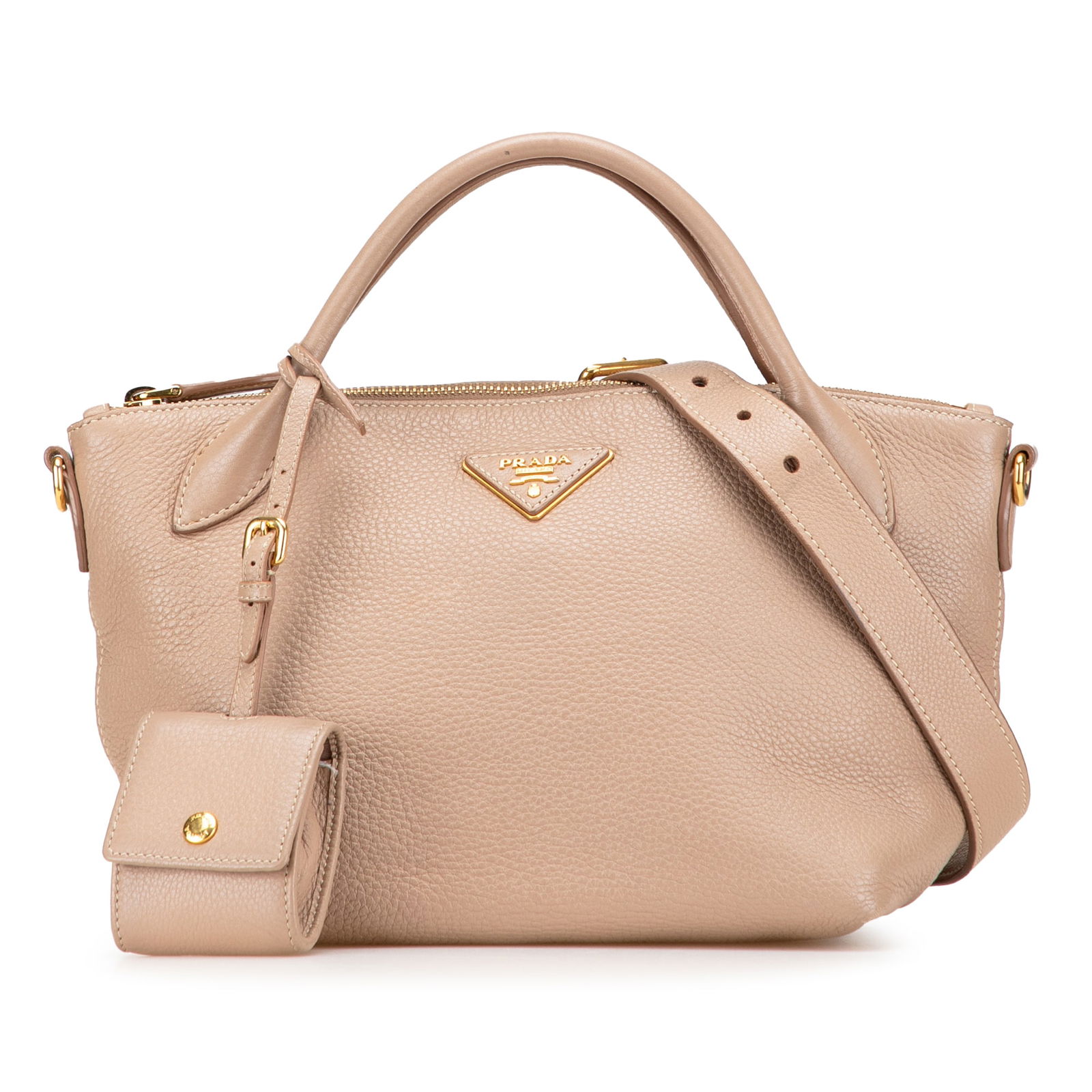 Prada Vitello Daino Brown Leather Zip Top Satchel Bag (1 of 10)