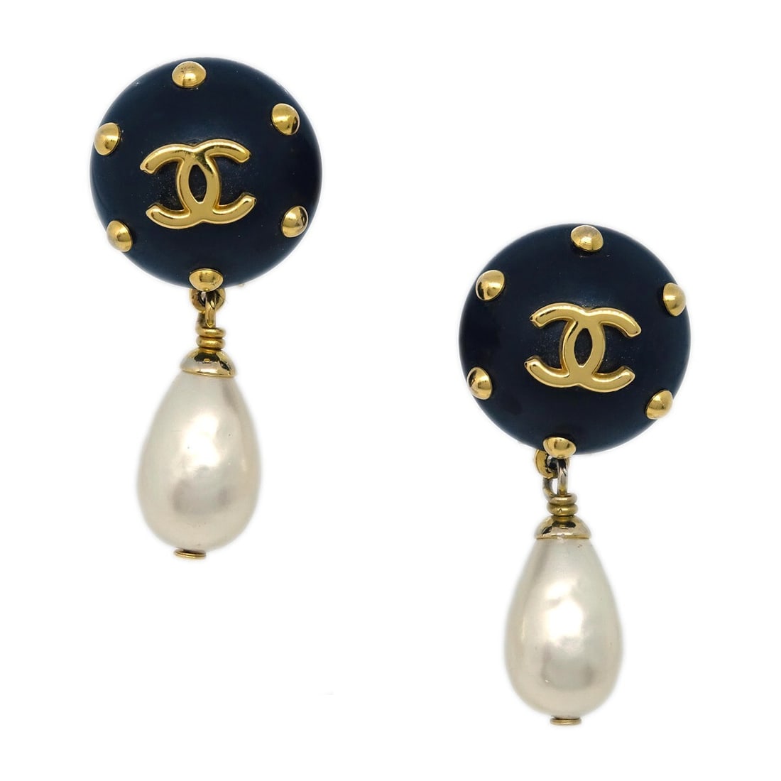 Chanel 96C Gold Clip-On Dangle Earrings with Artificial Pearls (1 of 4)