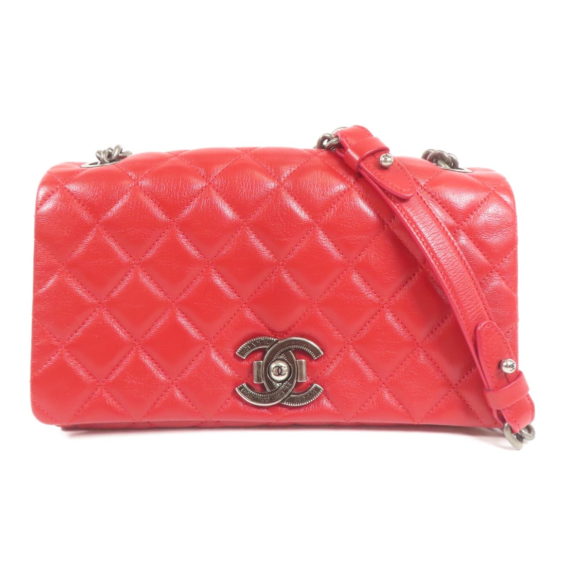 CHANEL Red Calfskin Leather Chain Shoulder Bag (1 of 16)