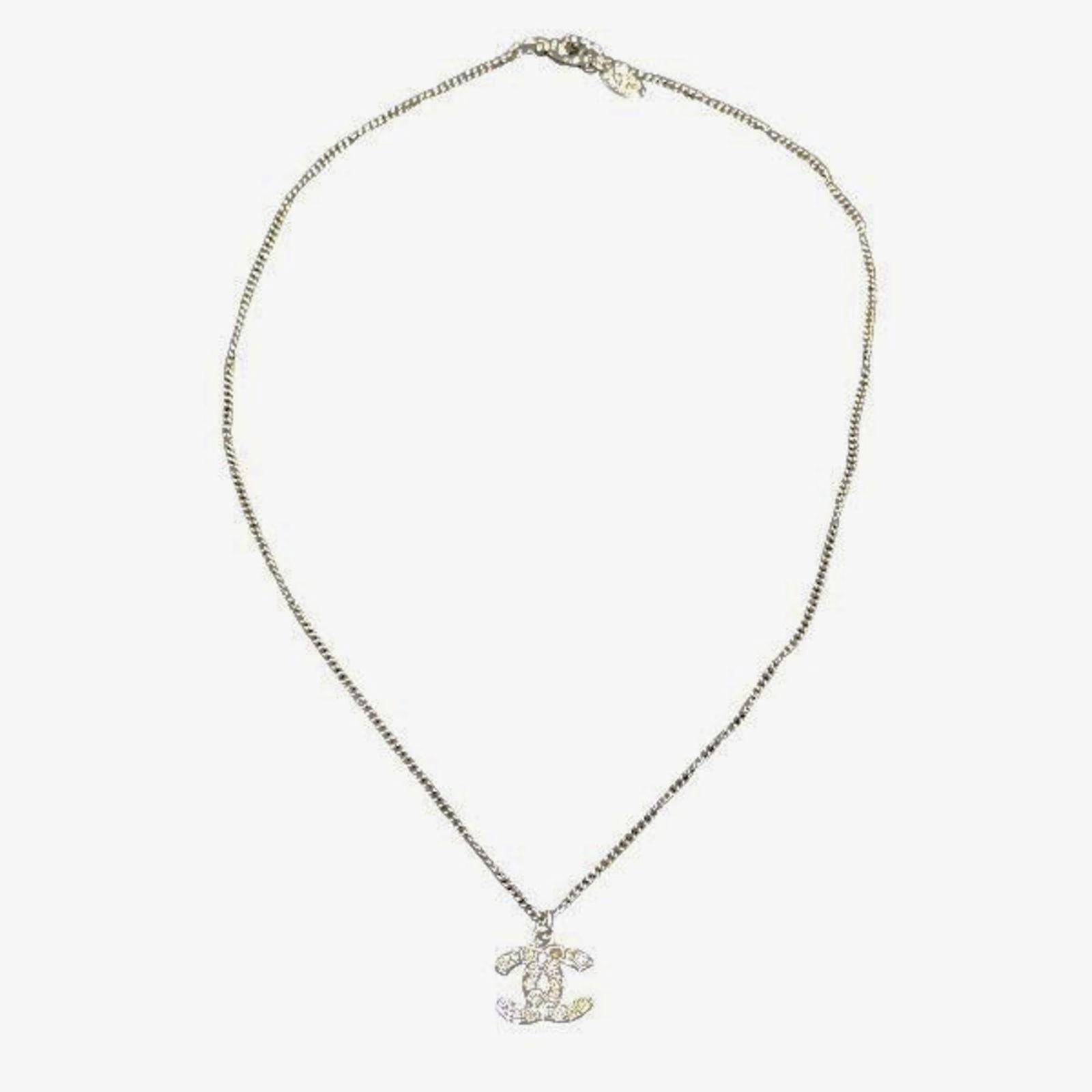 Chanel Coco Mark Silver Tone Metal Necklace 41 cm (1 of 1)