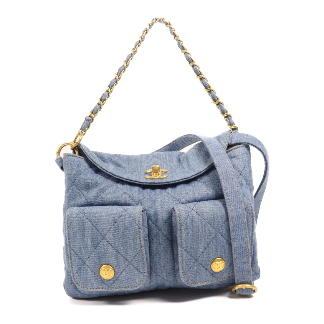 CHANEL Denim Blue GHW Hobo 2 Way Shoulder Handbag AS5384 (1 of 14)