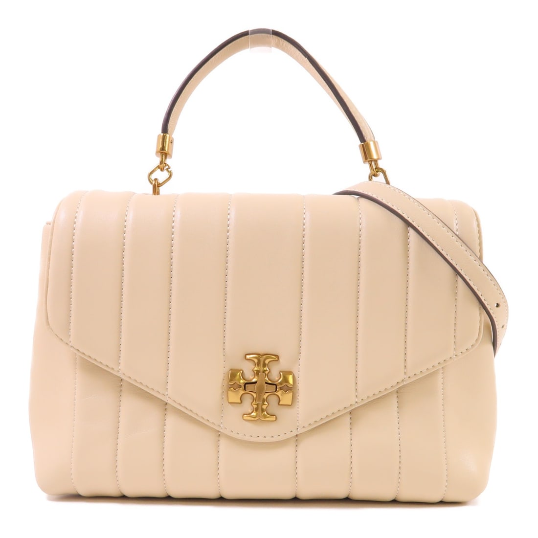 Tory Burch Kira Cream Calfskin Leather Top Handle Two Way Bag (1 of 18)